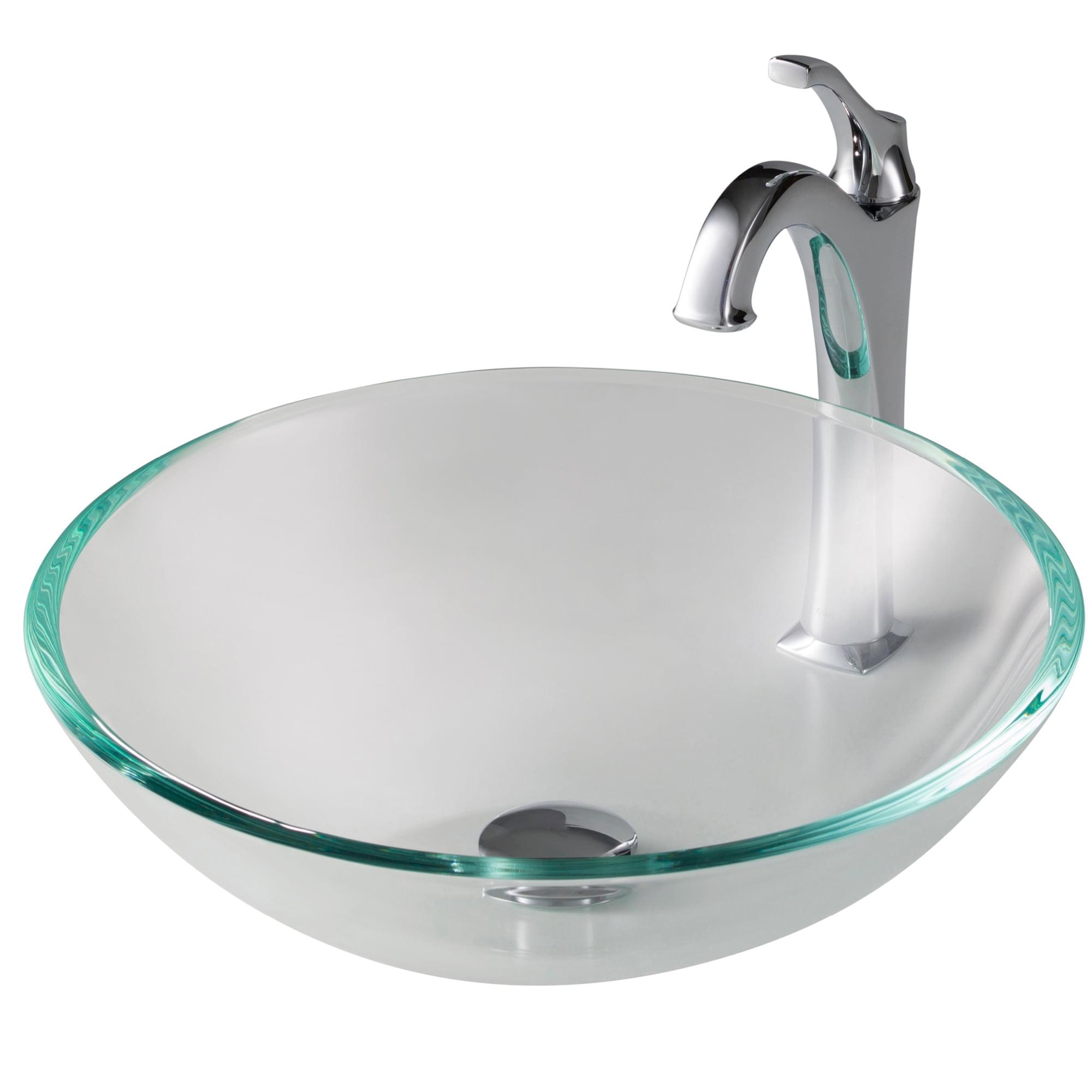 16.5-inch Clear Glass Vessel Sink with Chrome Faucet