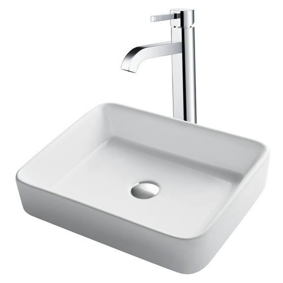 Ceramic Rectangular Vessel Bathroom Sink with Faucet