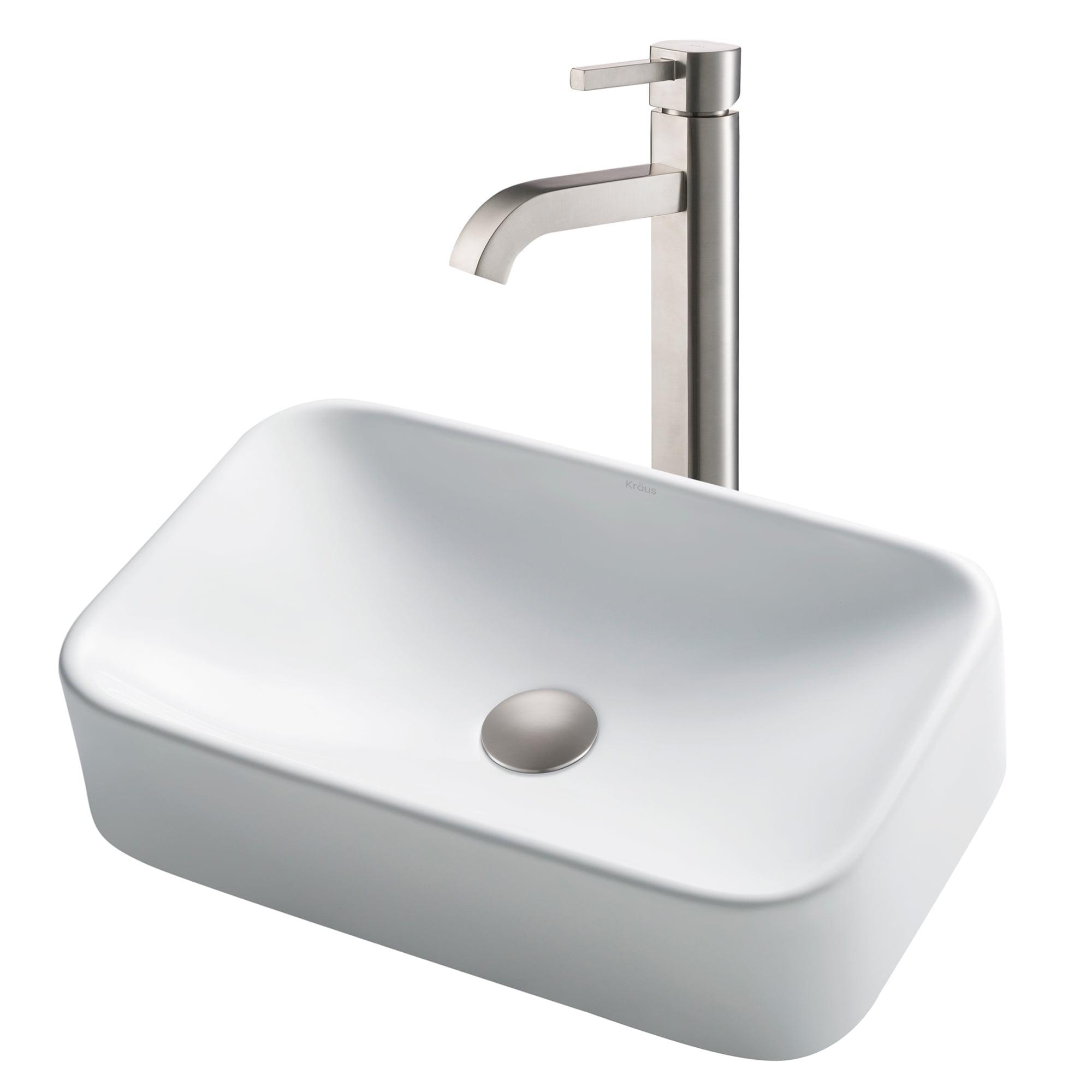 Ceramic Rectangular Vessel Bathroom Sink with Faucet