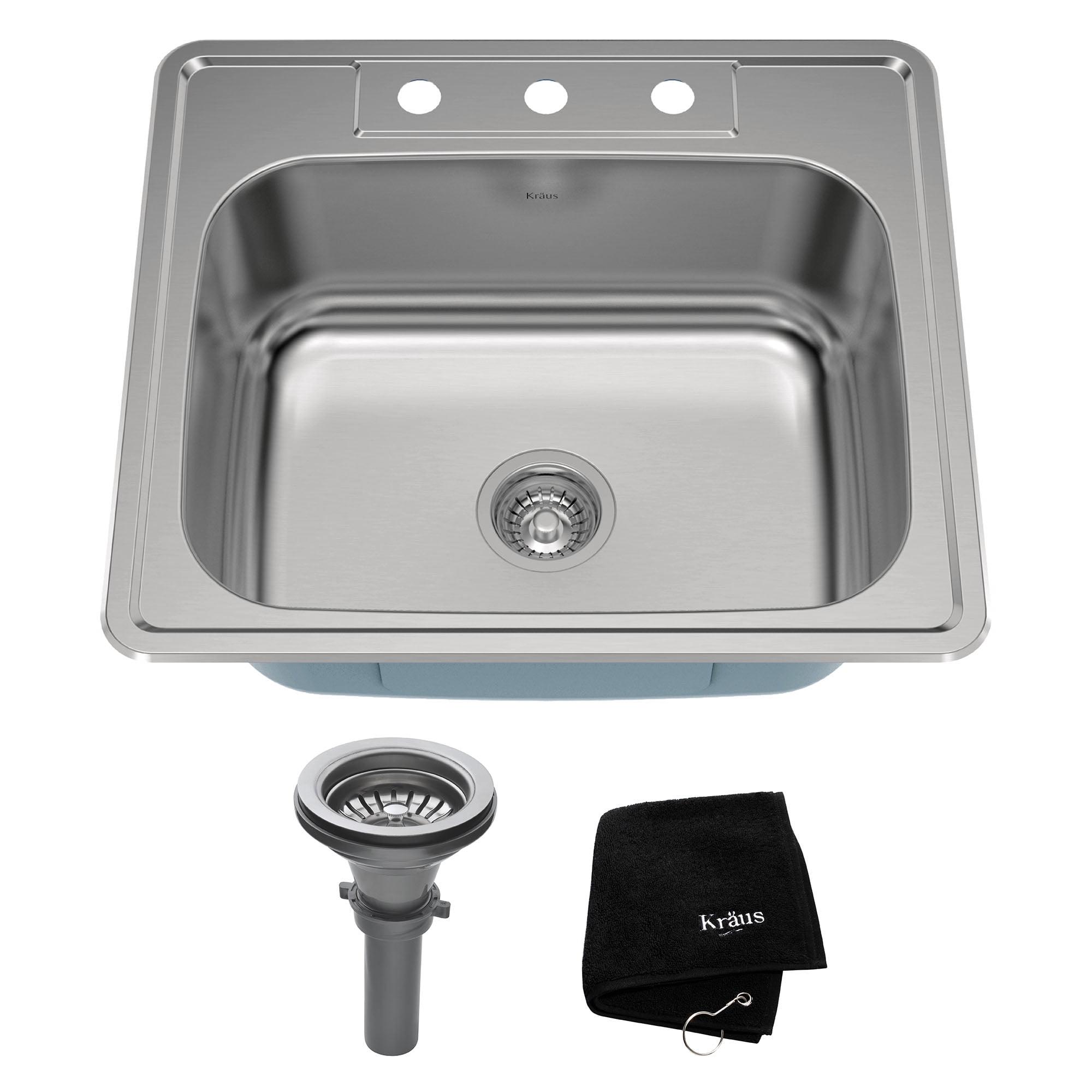 KRAUS 25 inch L Topmount Single Bowl 18 Gauge Stainless Steel Kitchen Sink with NoiseDefend Soundproofing