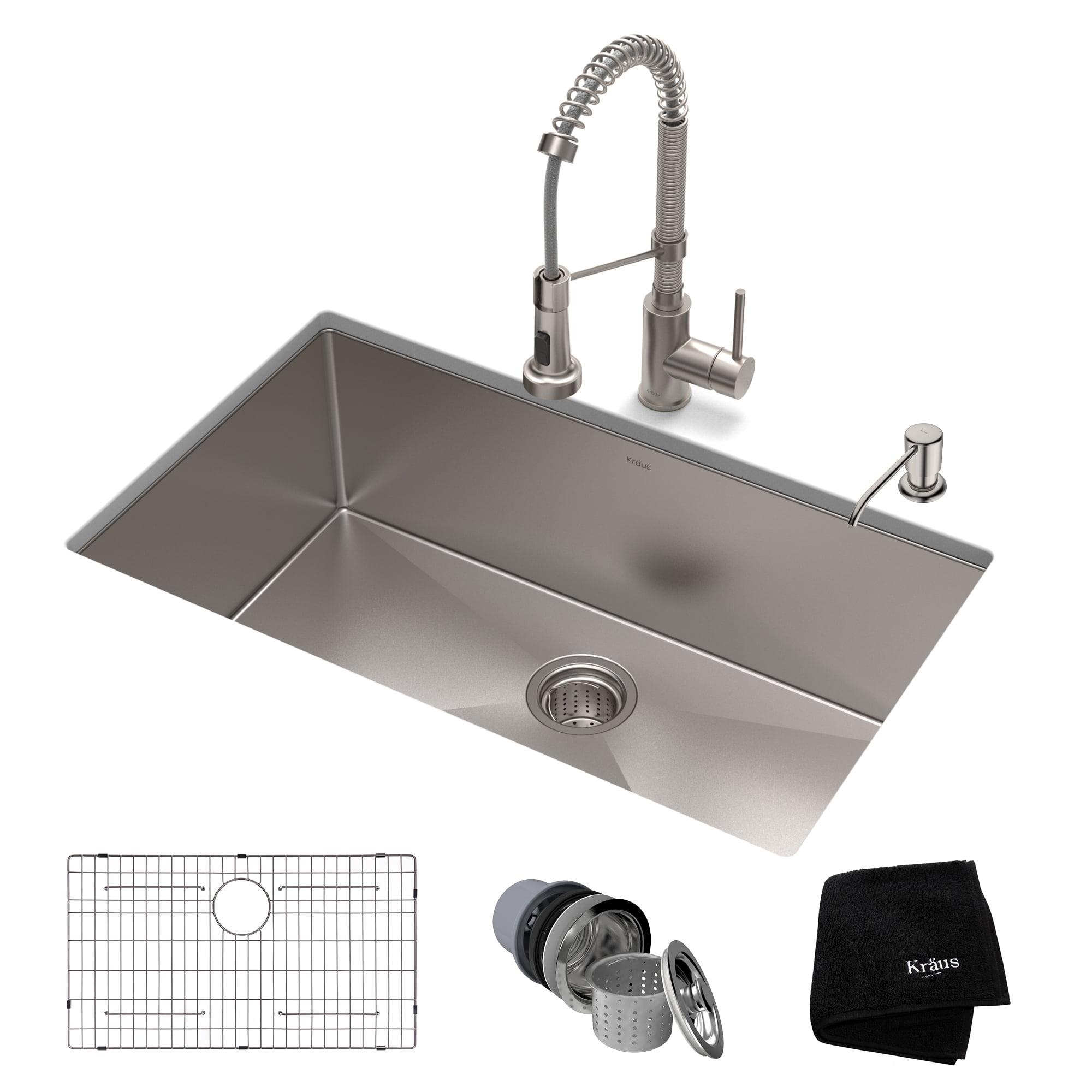 KRAUS 30-in Standart PRO Kitchen Sink Combo Set with Bolden Kitchen Faucet and Soap Dispenser