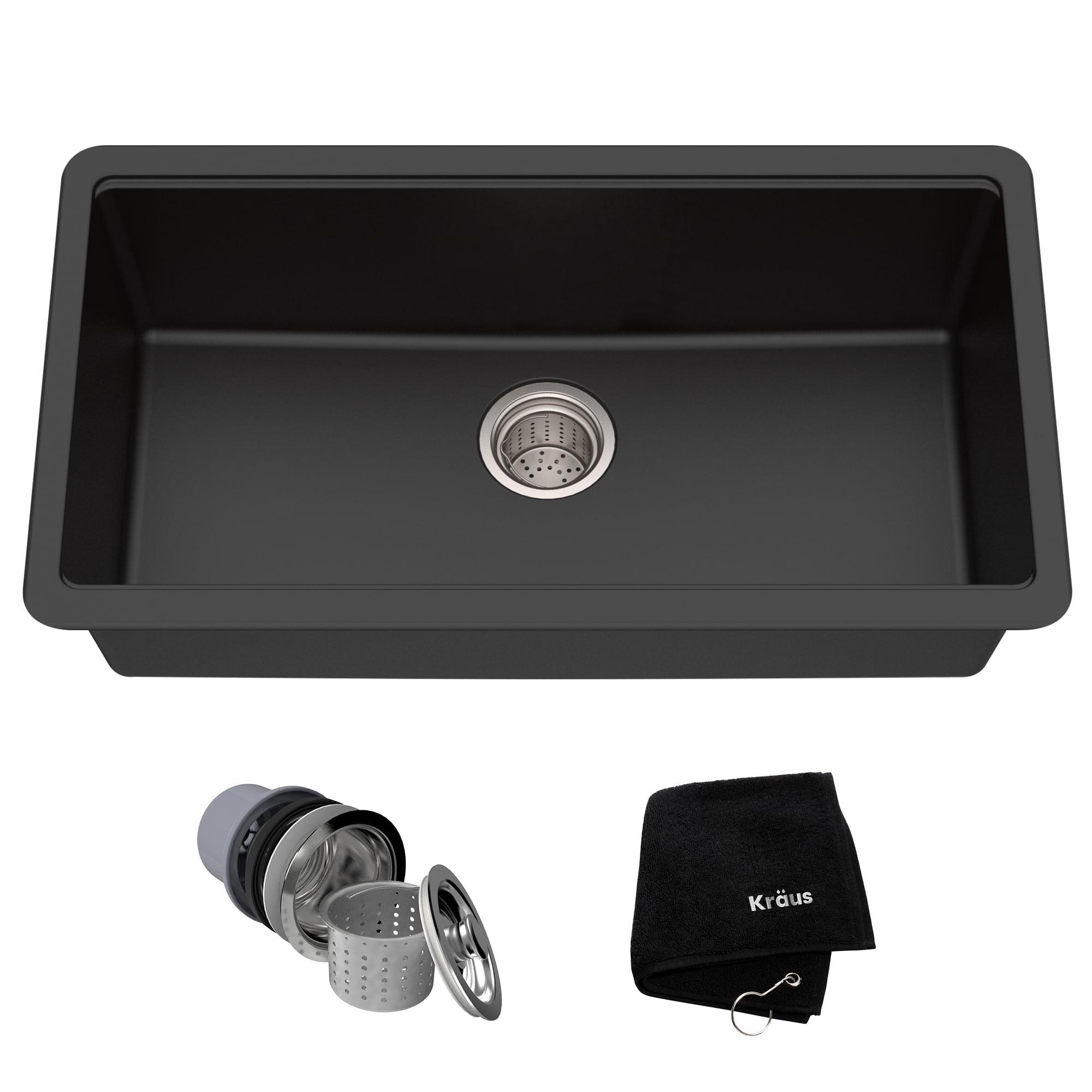 KRAUS 31 inch L Undermount Single Bowl Black Onyx Granite Kitchen Sink