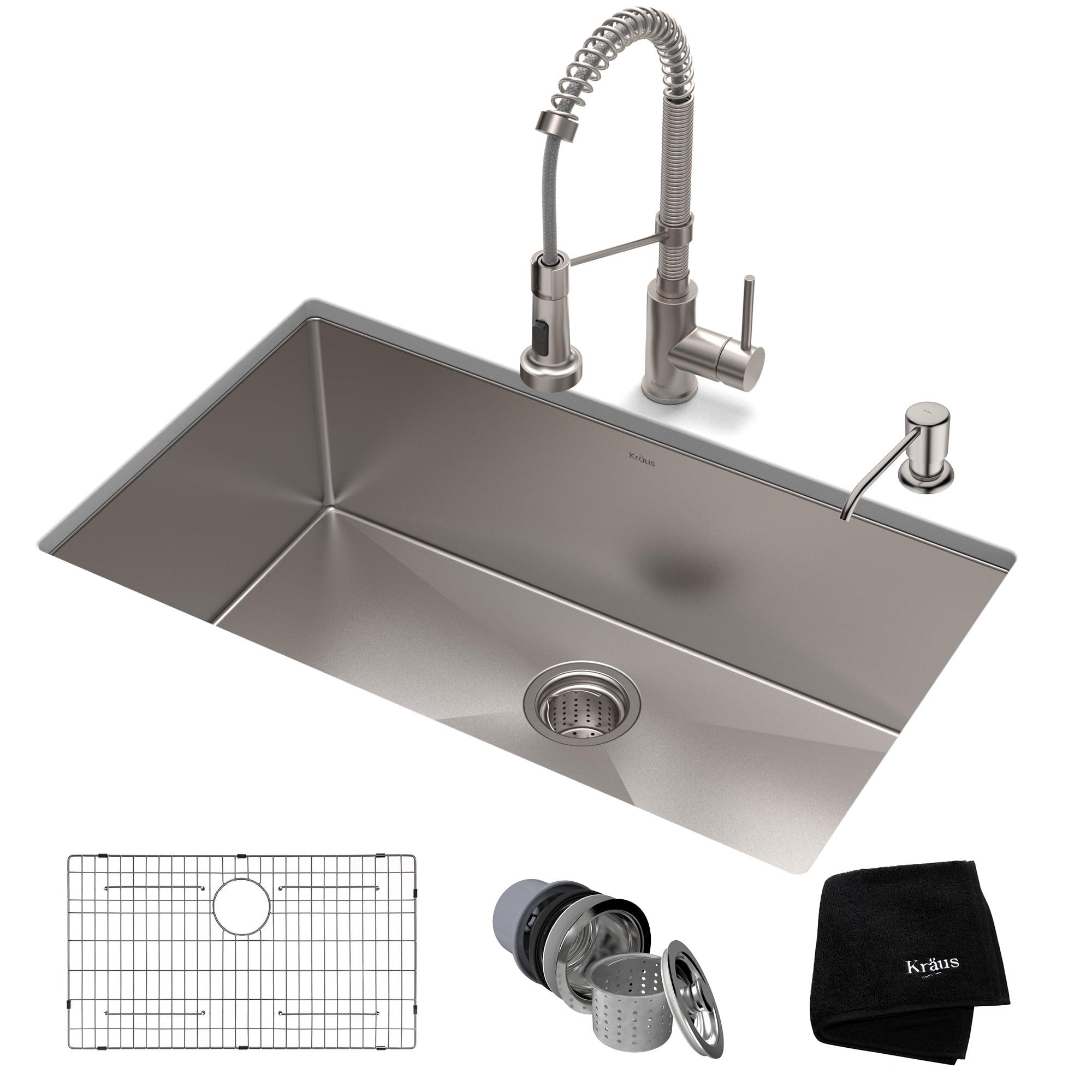 Kraus 32-in Standart Pro Kitchen Sink Combo Set with Bolden™ Kitchen Faucet and Soap Dispenser