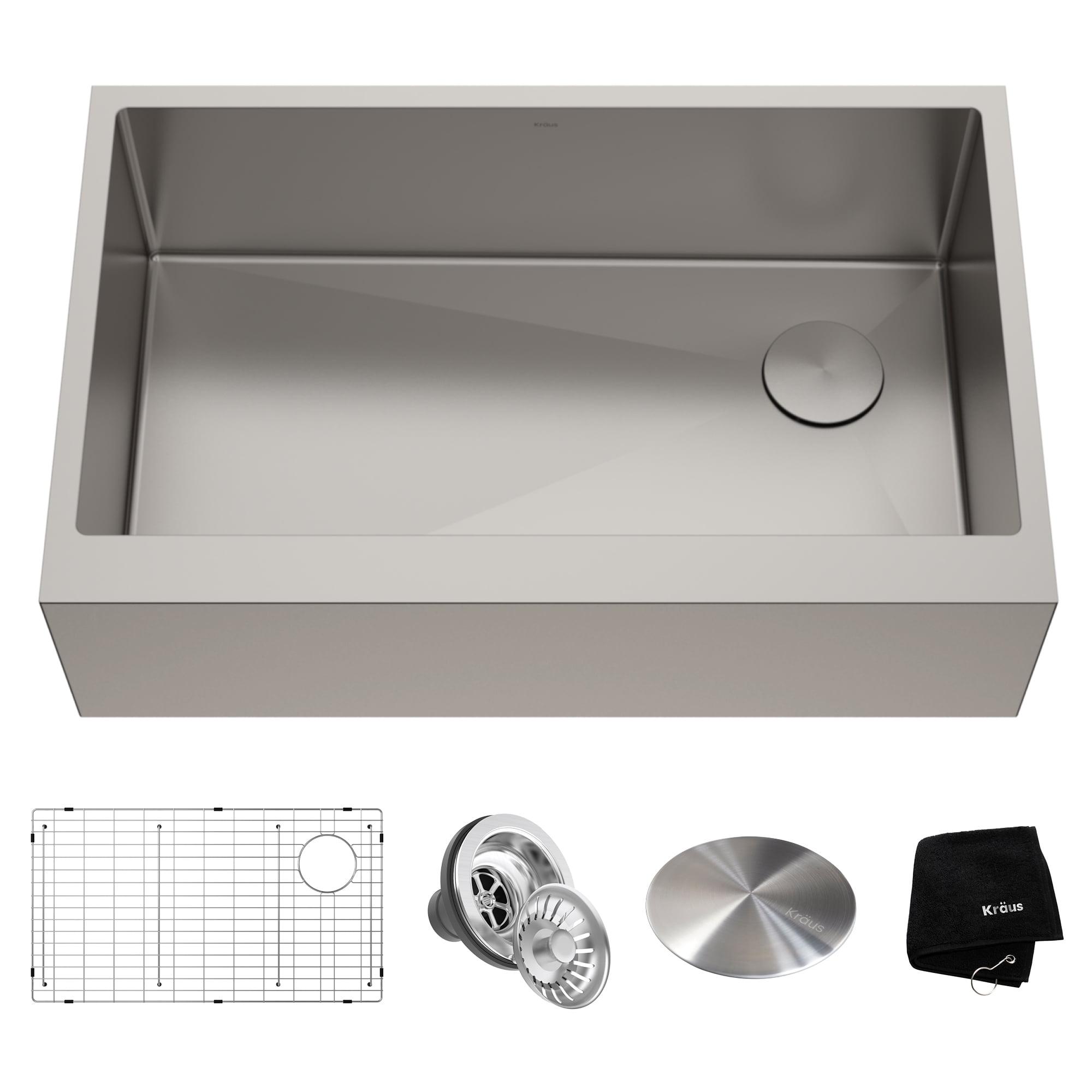 KRAUS Standart Pro Apron Front Farmhouse 16 Gauge Single Bowl Stainless Steel Kitchen Sink