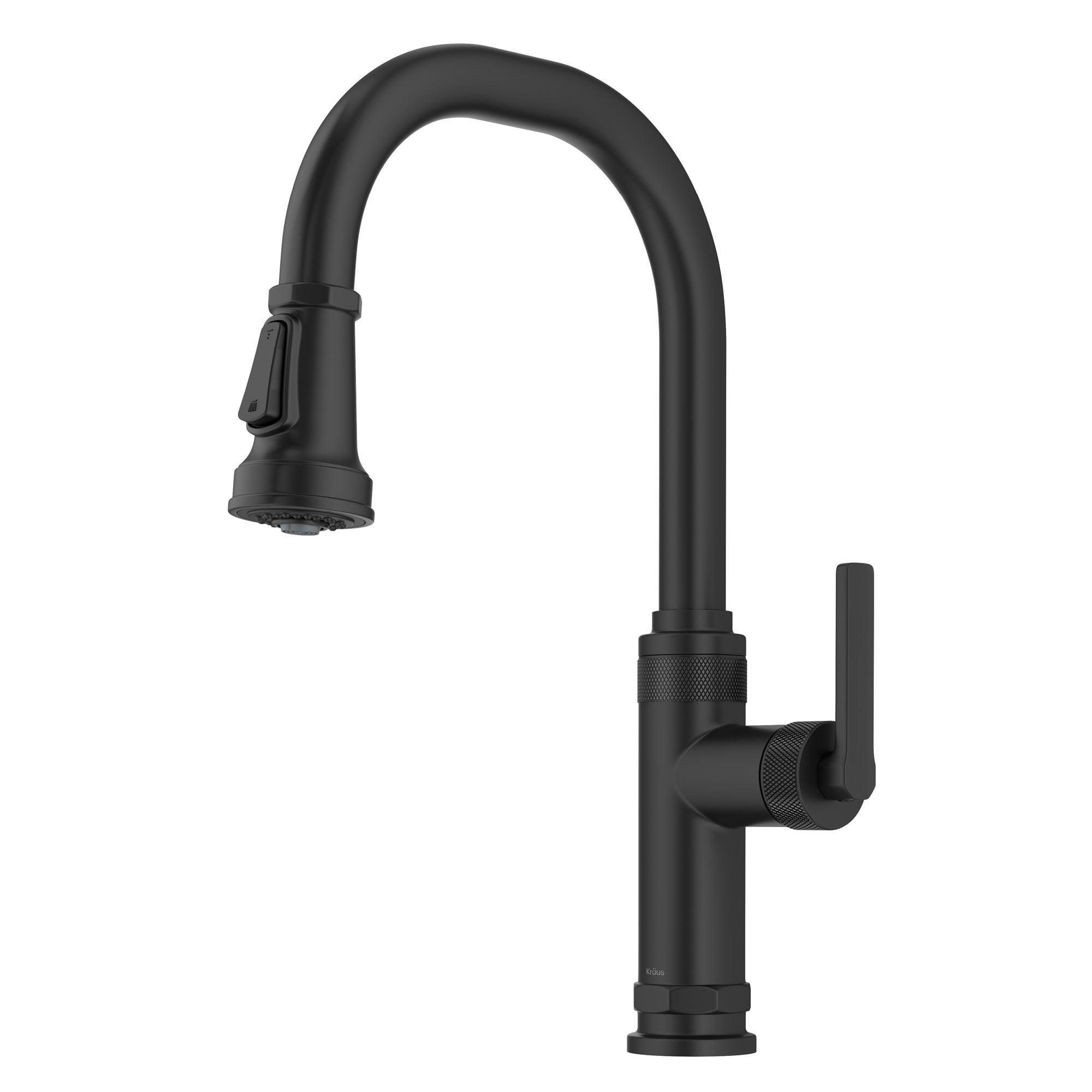 Matte Black Brass Industrial Pull-Down Kitchen Faucet