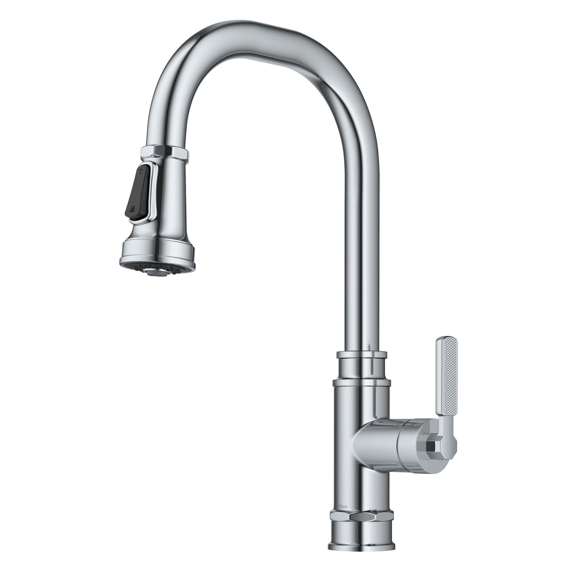 Chrome Industrial Pull-Down Single Handle Kitchen Faucet