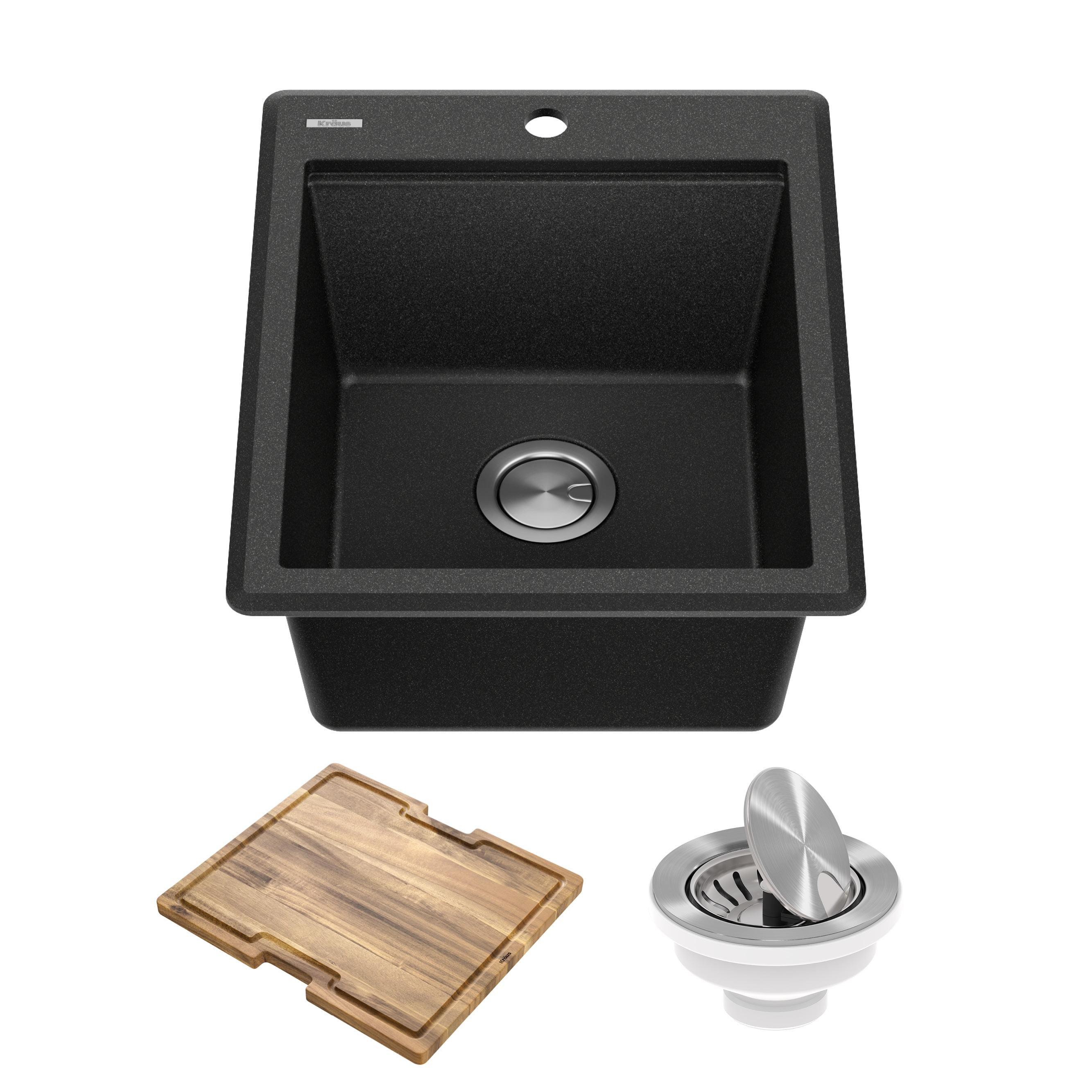 KRAUS Bellucci Granite Composite Workstation Drop-In Top Mount Single Bowl Kitchen Sink with Accessories