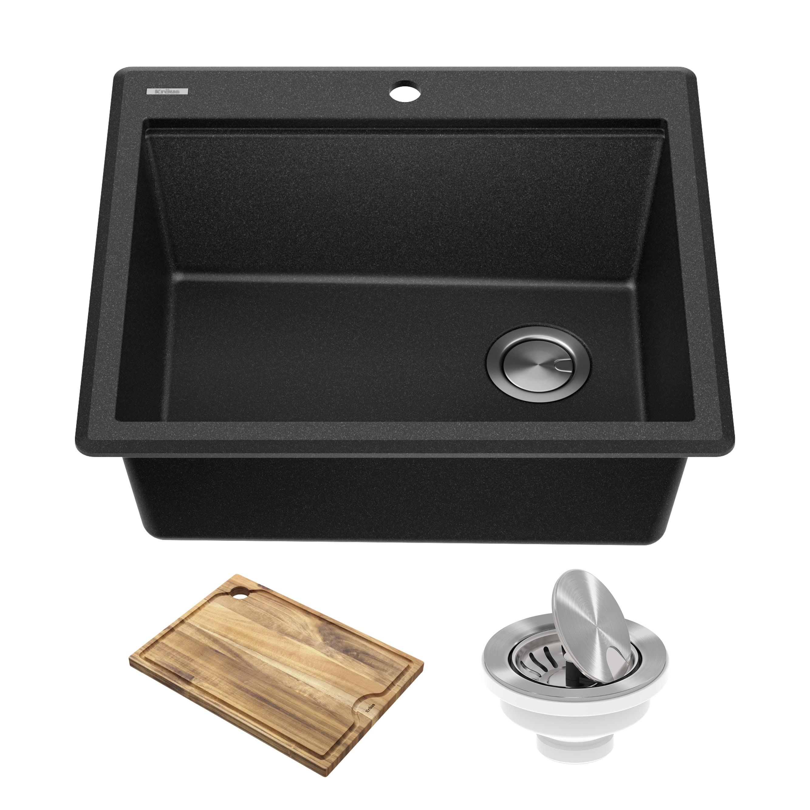 KRAUS Bellucci Granite Composite Workstation Drop-In Top Mount Single Bowl Kitchen Sink with Accessories