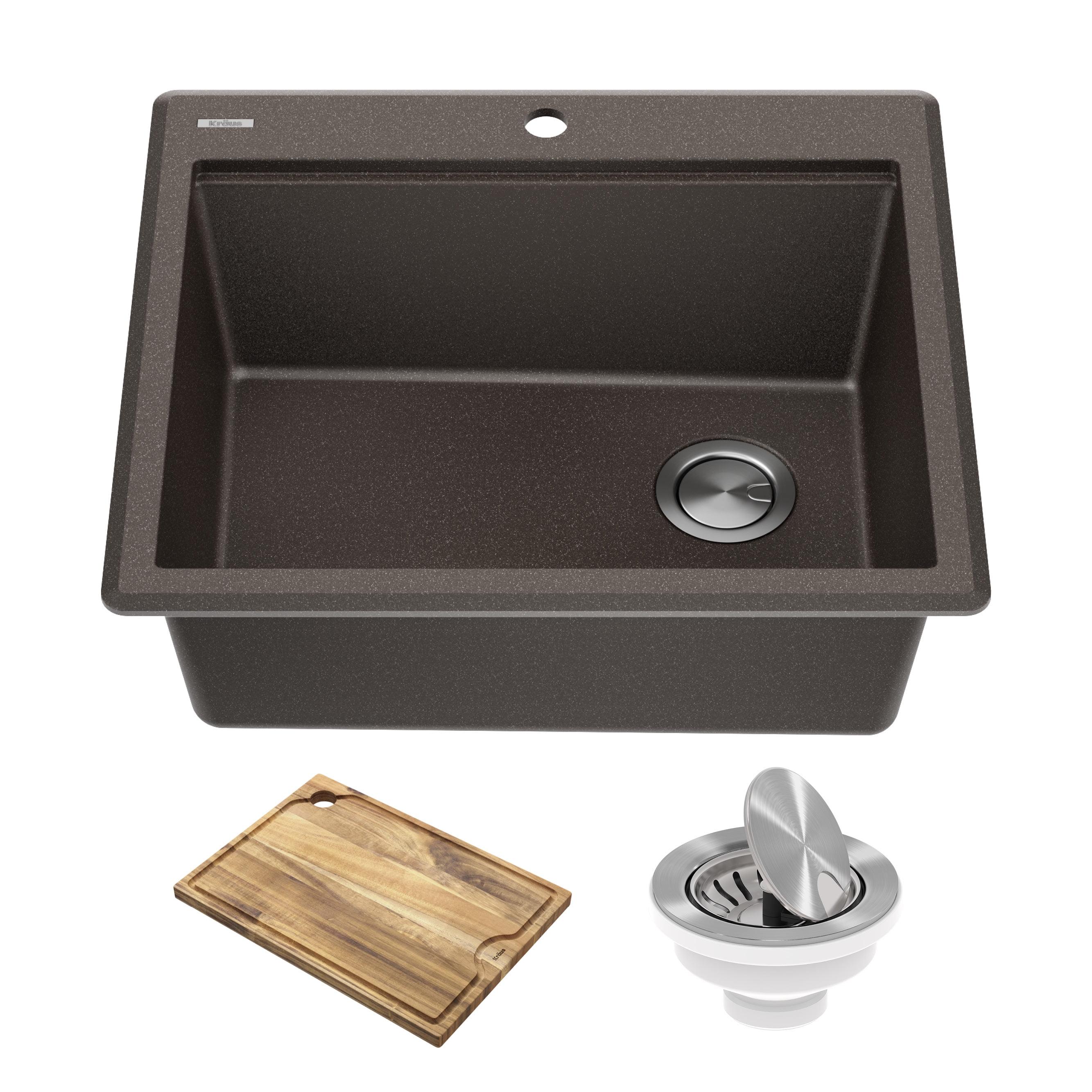 KRAUS Bellucci Granite Composite Workstation Drop-In Top Mount Single Bowl Kitchen Sink with Accessories