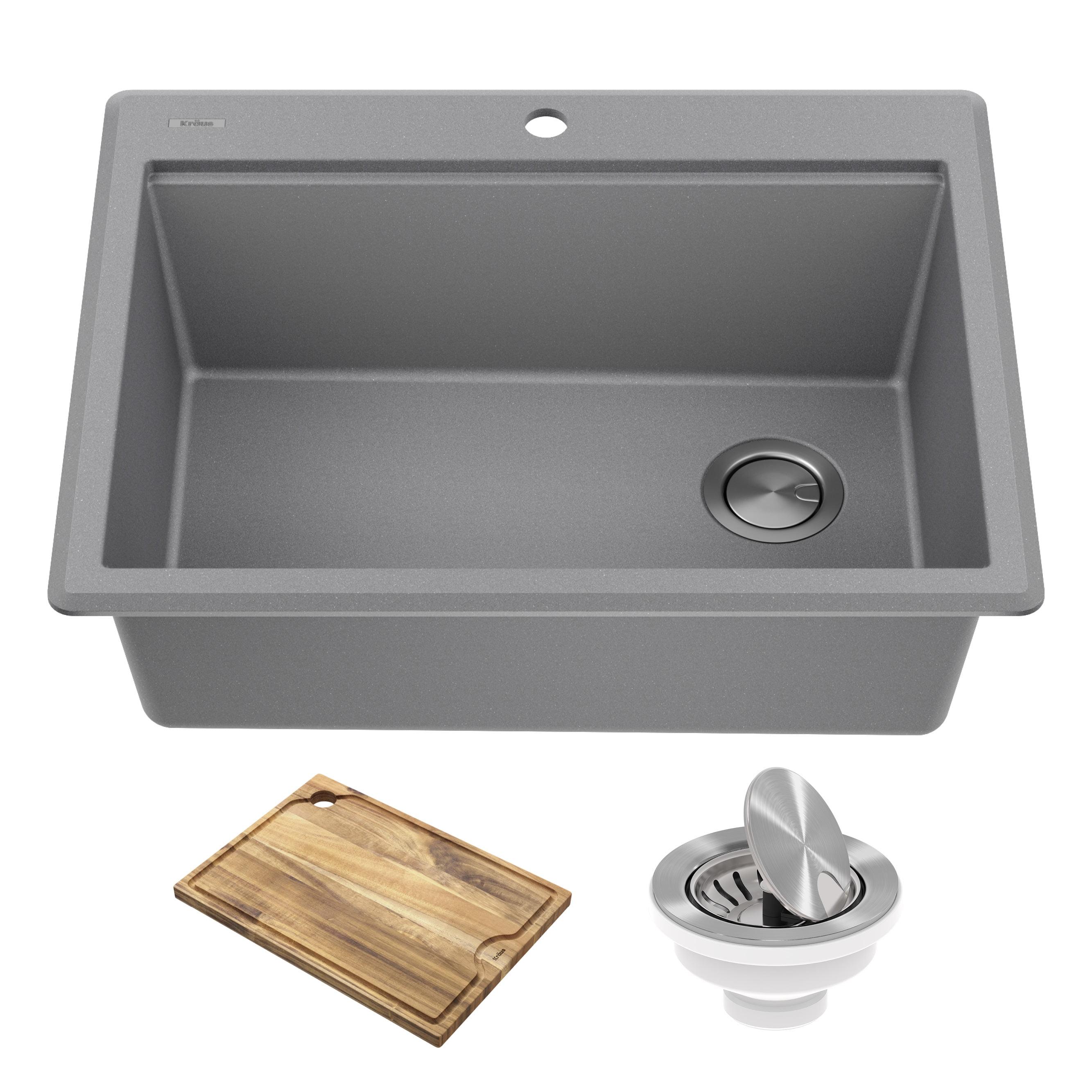 KRAUS Bellucci Granite Composite Workstation Drop-In Top Mount Single Bowl Kitchen Sink with Accessories