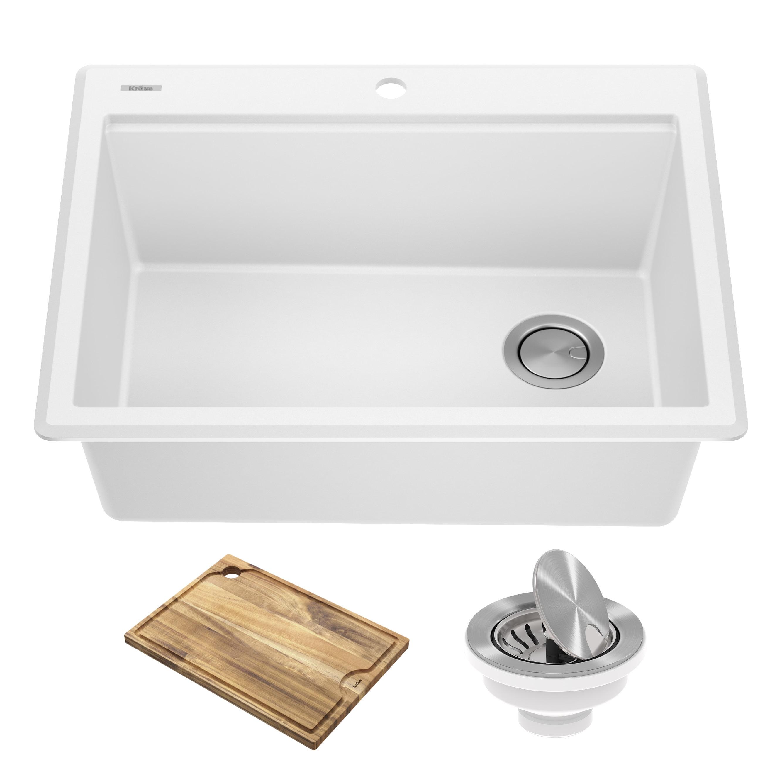 KRAUS Bellucci Granite Composite Workstation Drop-In Top Mount Single Bowl Kitchen Sink with Accessories