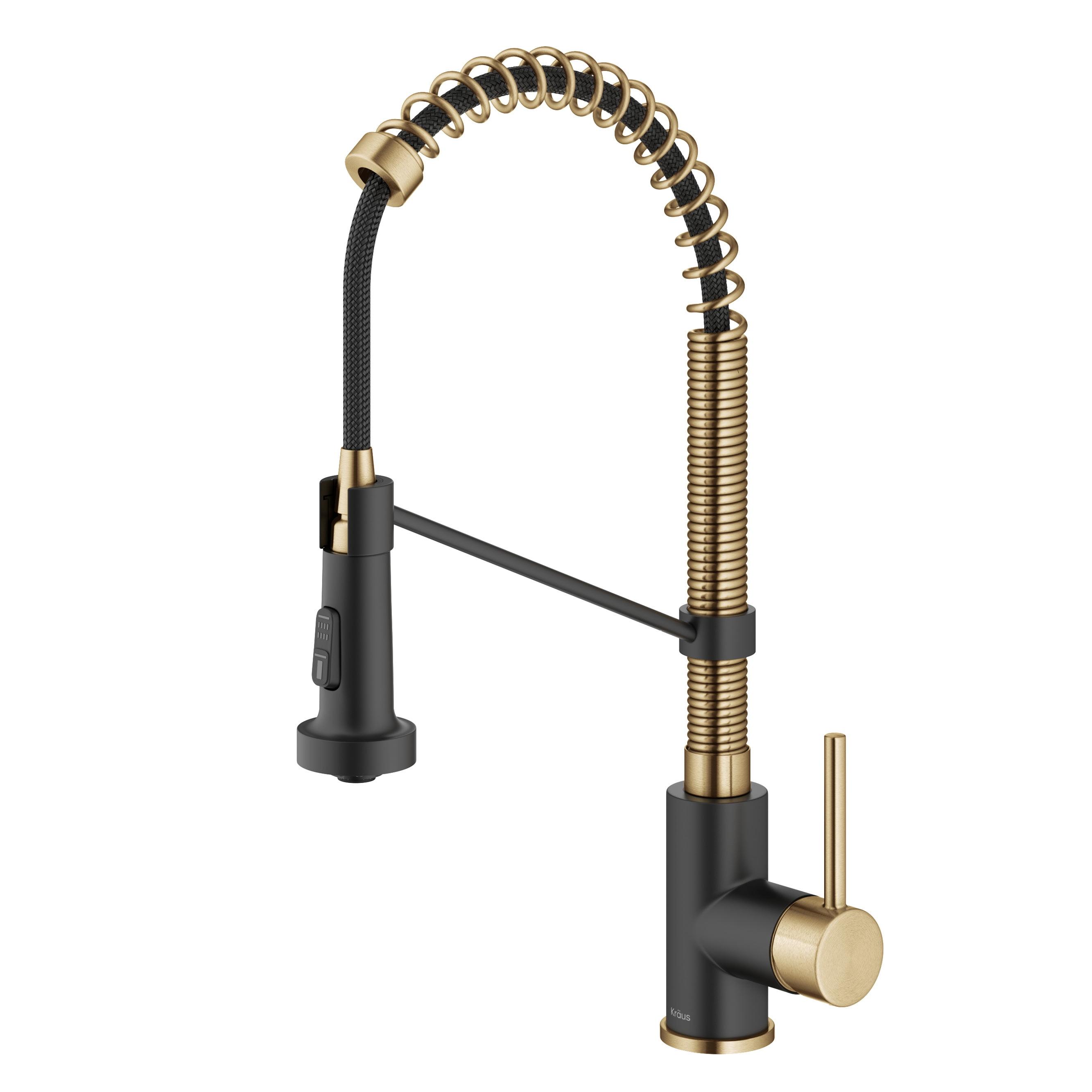 Brushed Brass and Matte Black Pull-Down Kitchen Faucet