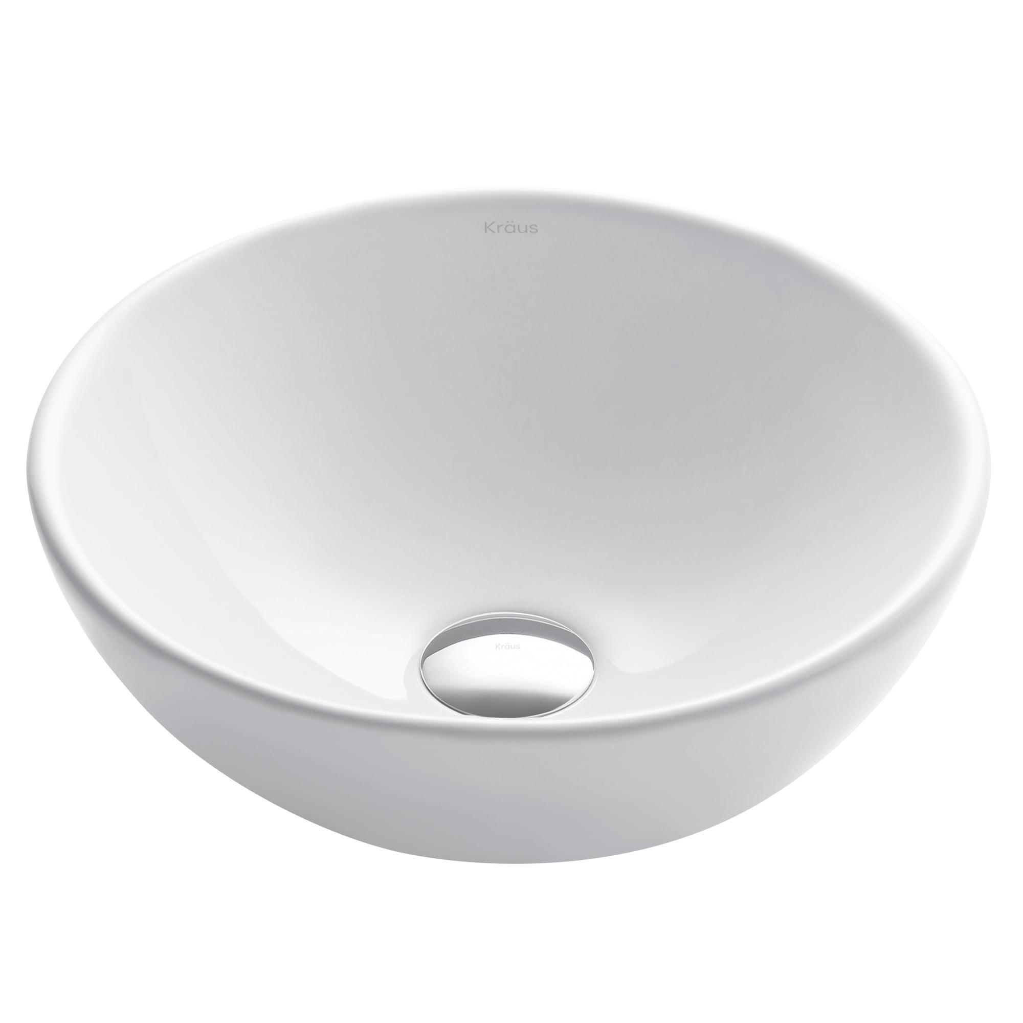 Elavo White Ceramic Round Vessel Bathroom Sink, 13 3/4 in