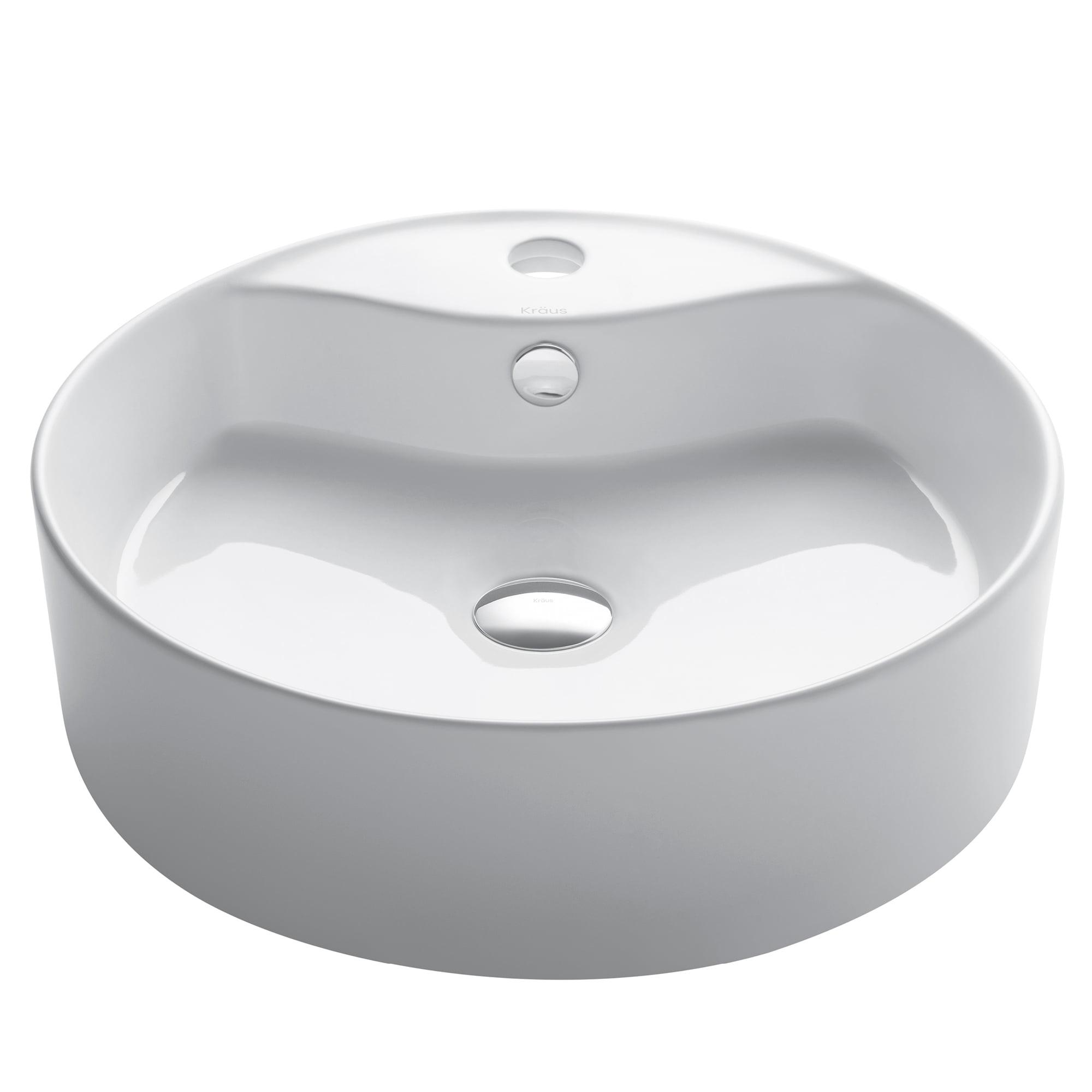 White Round Ceramic Above-Counter Vessel Sink, 18.25"