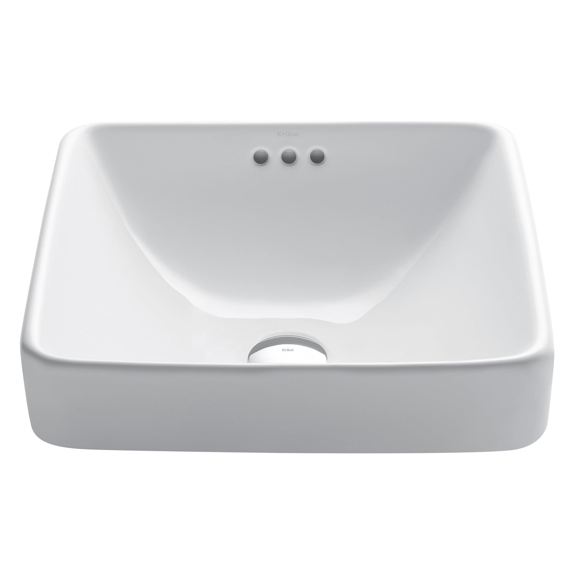 Elavo White Ceramic Square Drop-in Bathroom Sink with Overflow