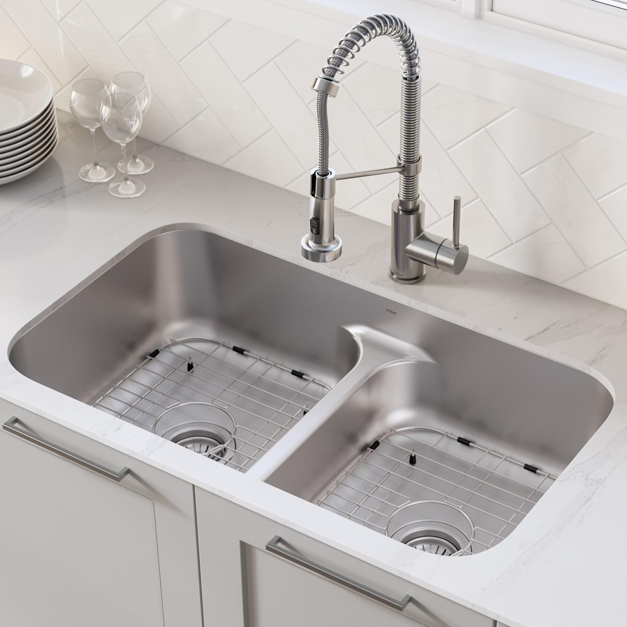 Ellis 32" Stainless Steel Double Basin Undermount Kitchen Sink with Faucet