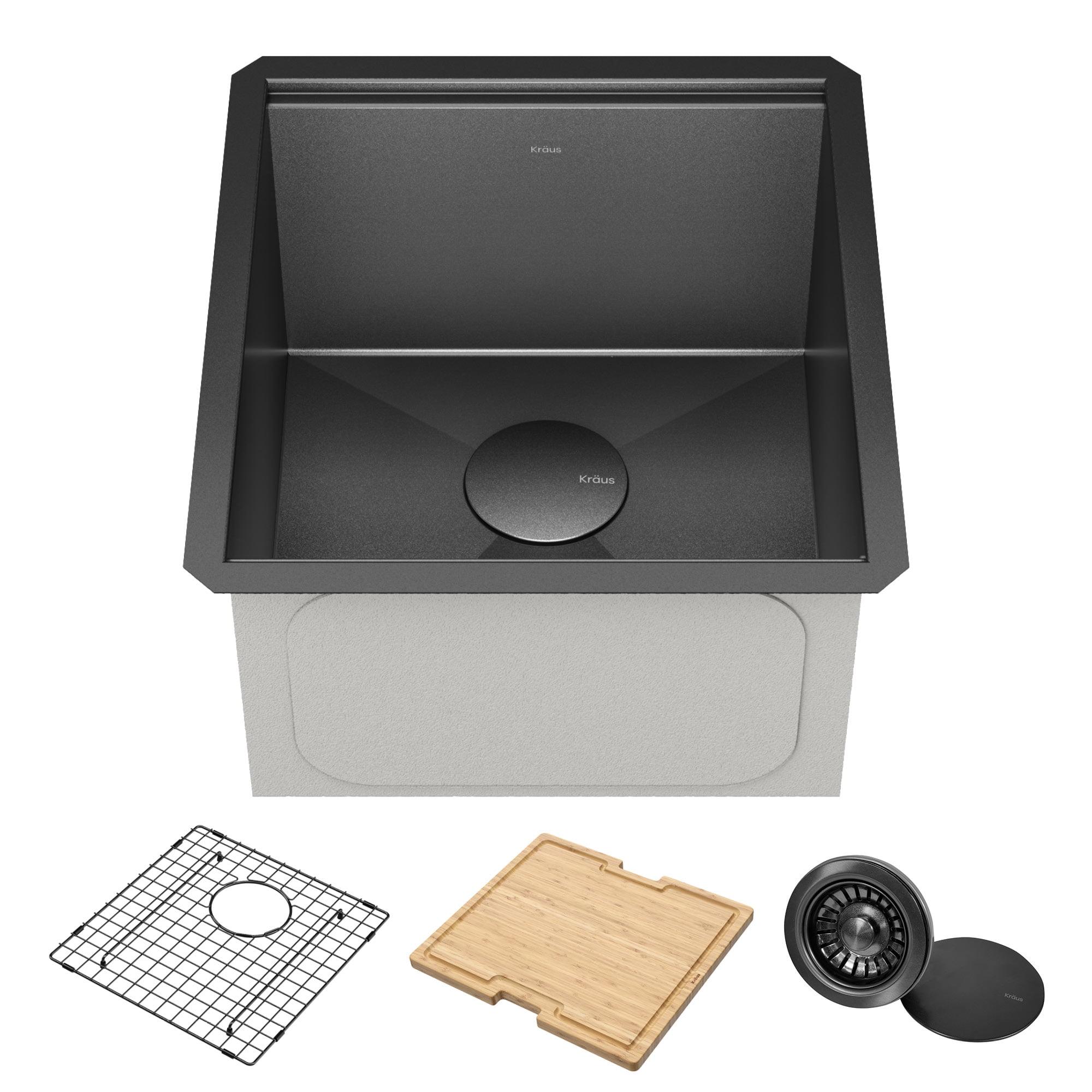 KRAUS Kore™ Undermount Workstation 16 Gauge Black Stainless Steel Single Bowl Kitchen Sink in PVD Gunmetal Finish