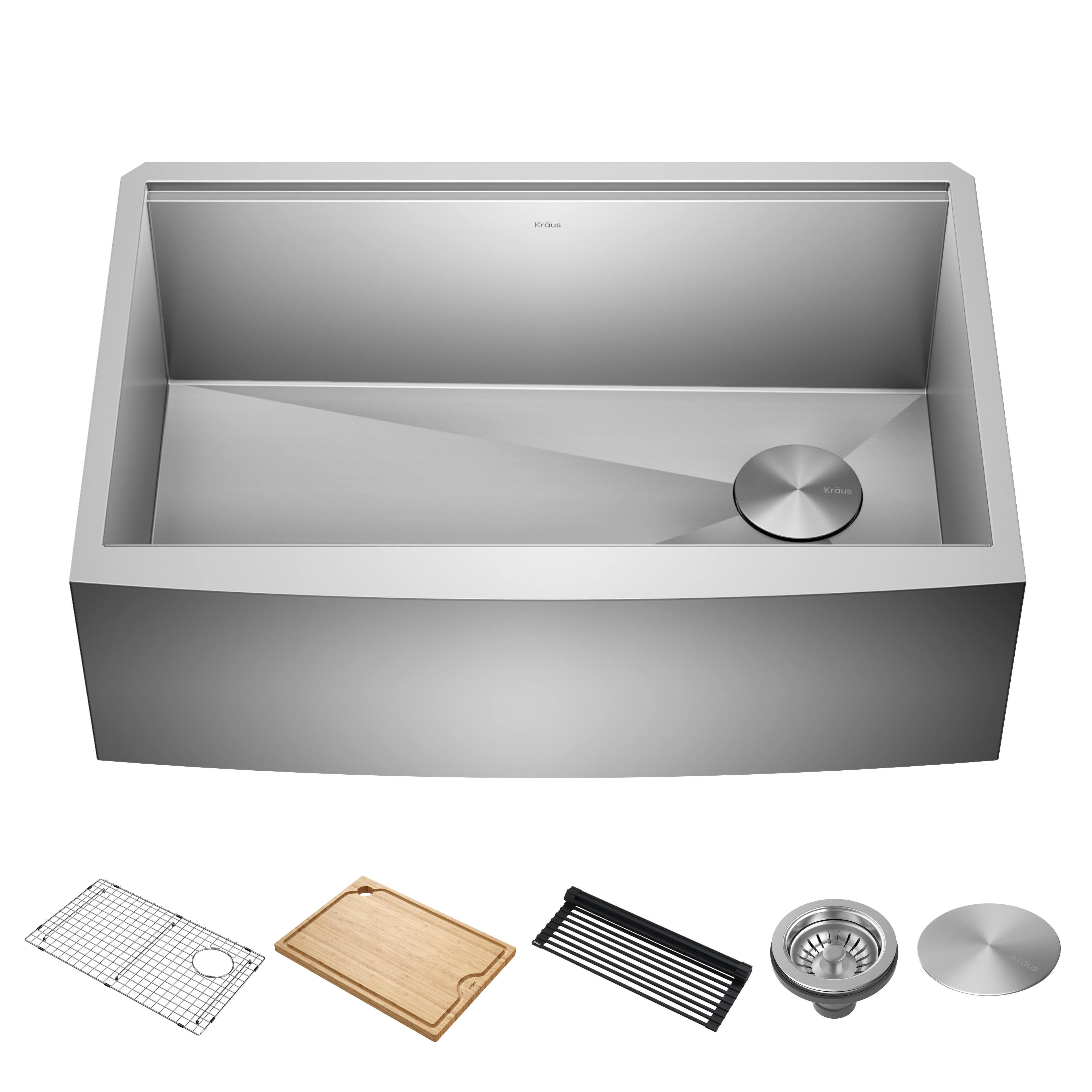 KRAUS Kore™ Workstation 30-inch L 16 Gauge Stainless Steel Single Bowl Farmhouse Kitchen Sink with Accessories