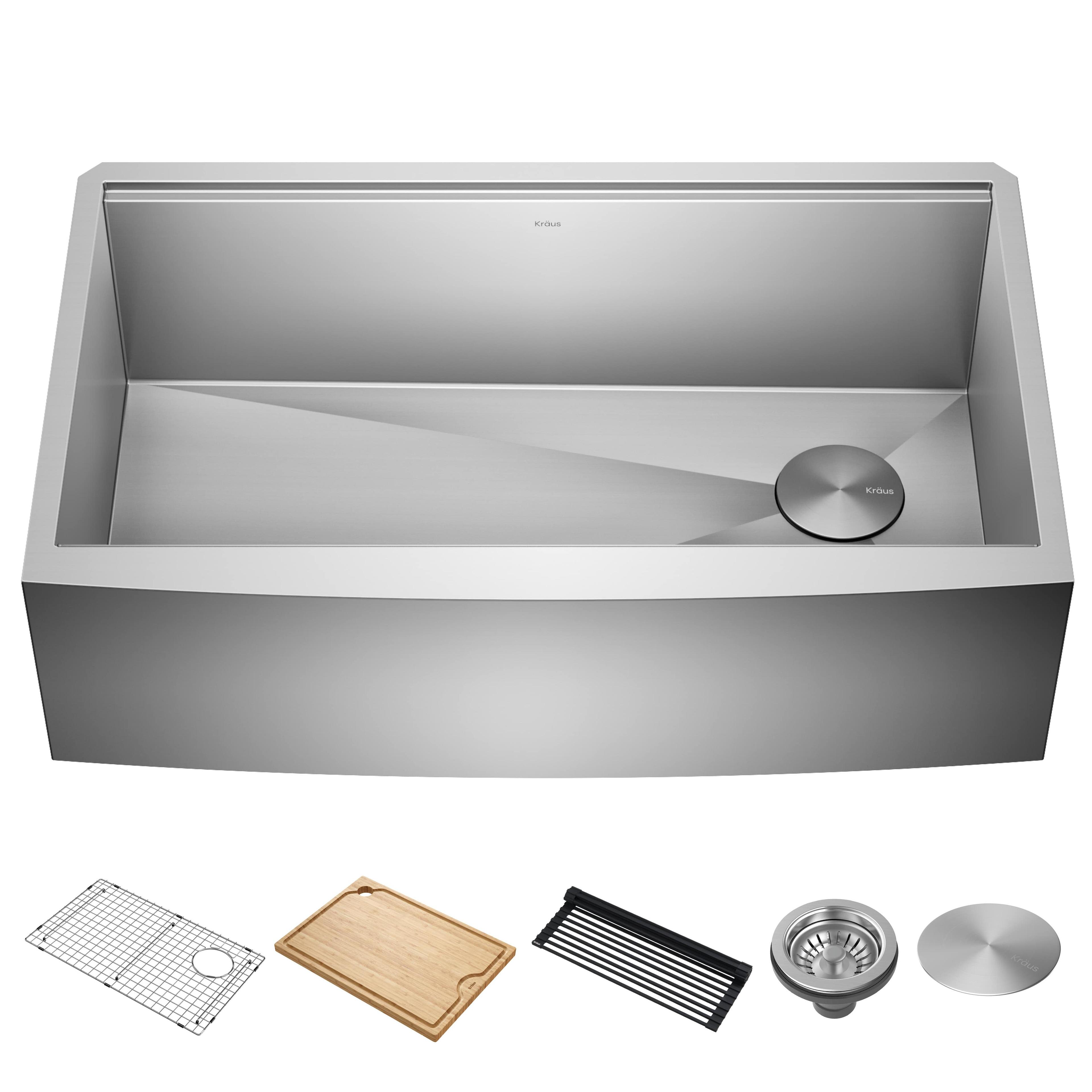 KRAUS Kore™ Workstation 33-inch 16 Gauge Stainless Steel Single Bowl Farmhouse Kitchen Sink with Accessories