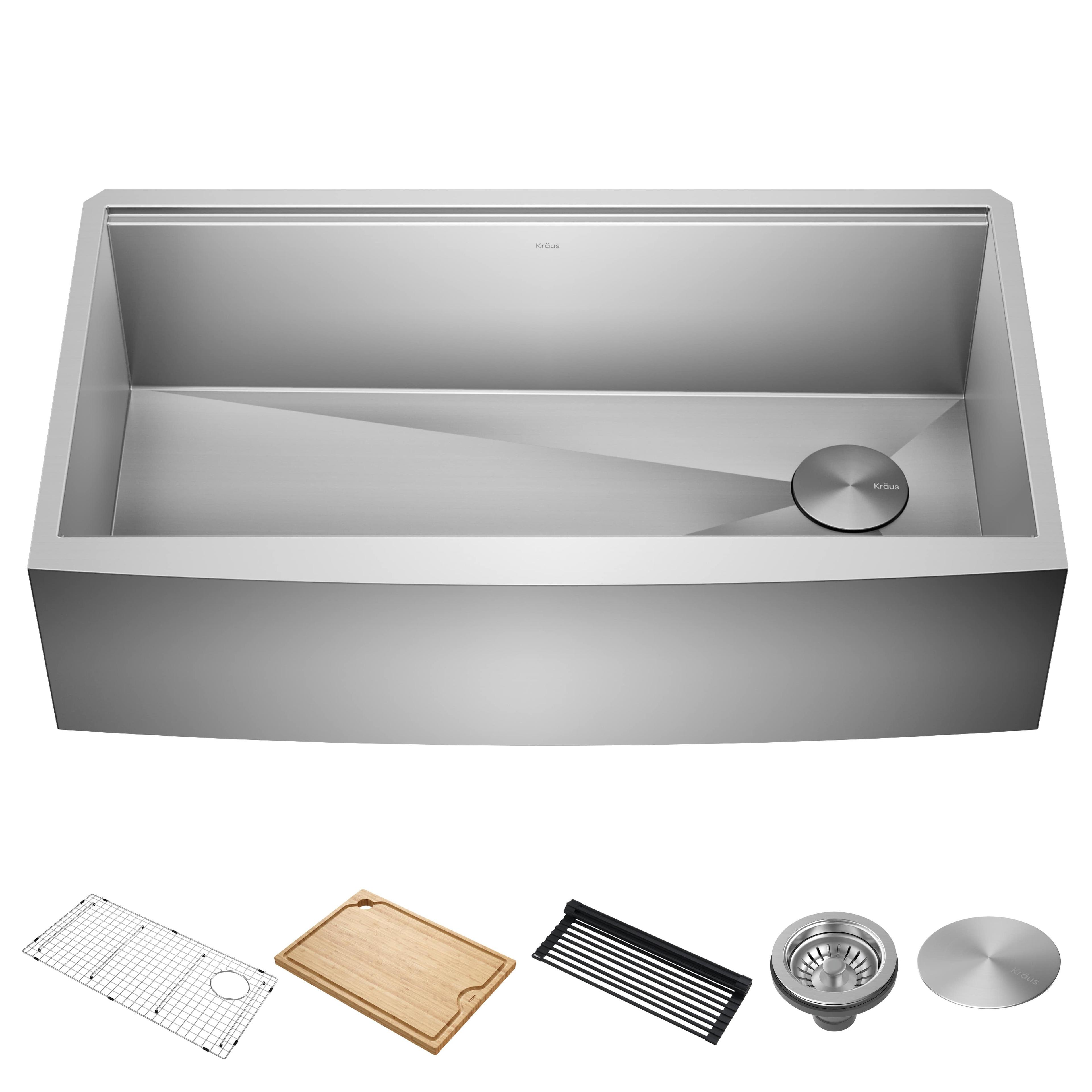 KRAUS Kore™ Workstation 36-inch L 16 Gauge Stainless Steel Single Bowl Farmhouse Kitchen Sink with Accessories