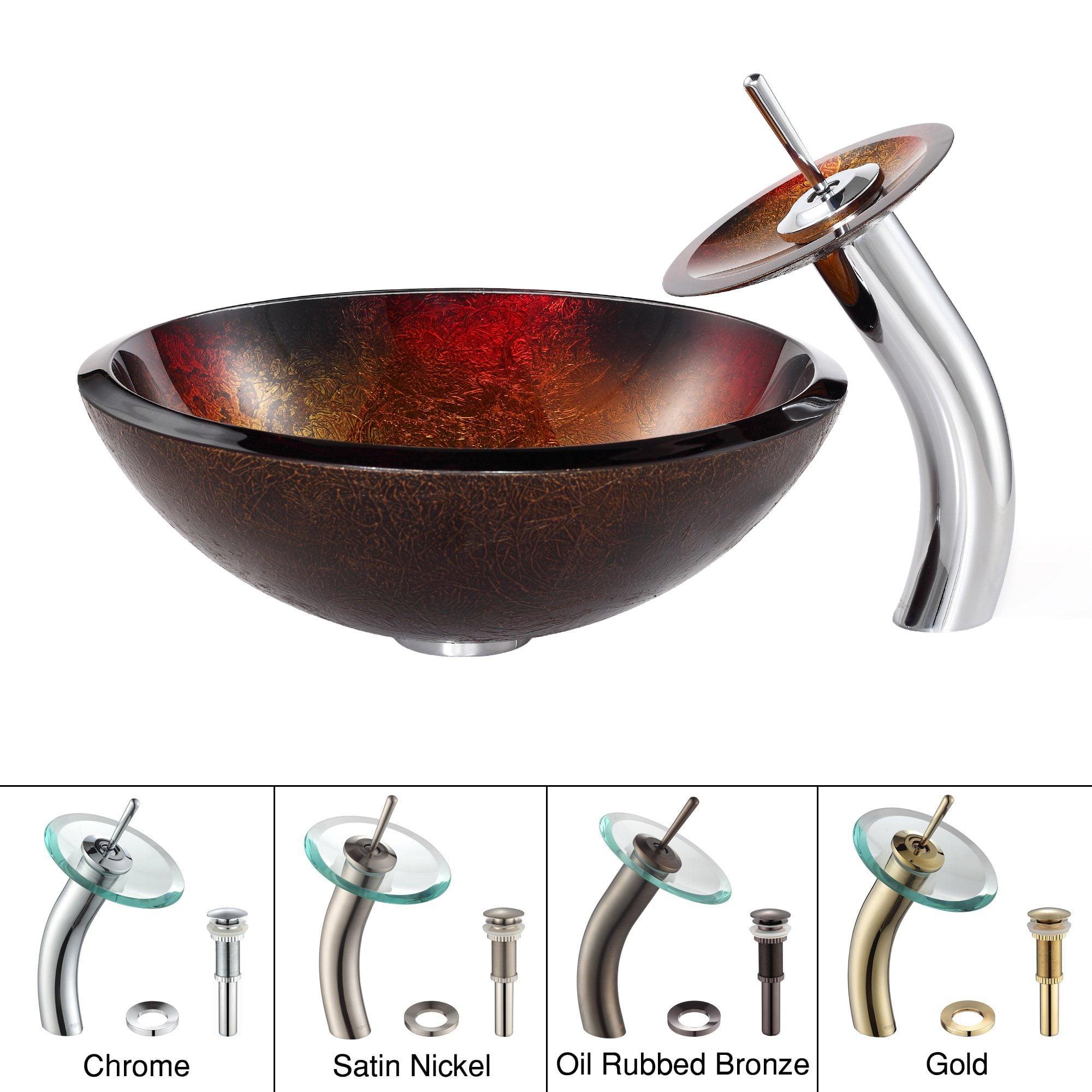 Copper Glass Circular Vessel Bathroom Sink with Faucet