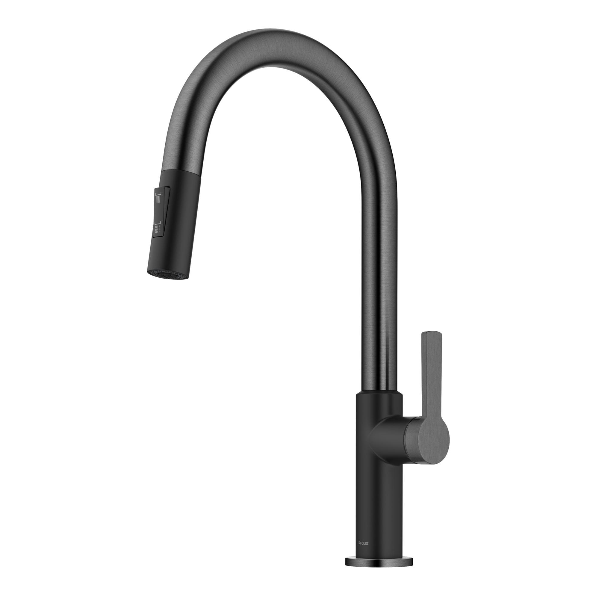 KRAUS Oletto Single Handle Pull Down Kitchen Faucet in Matte Black / Spot Free Black