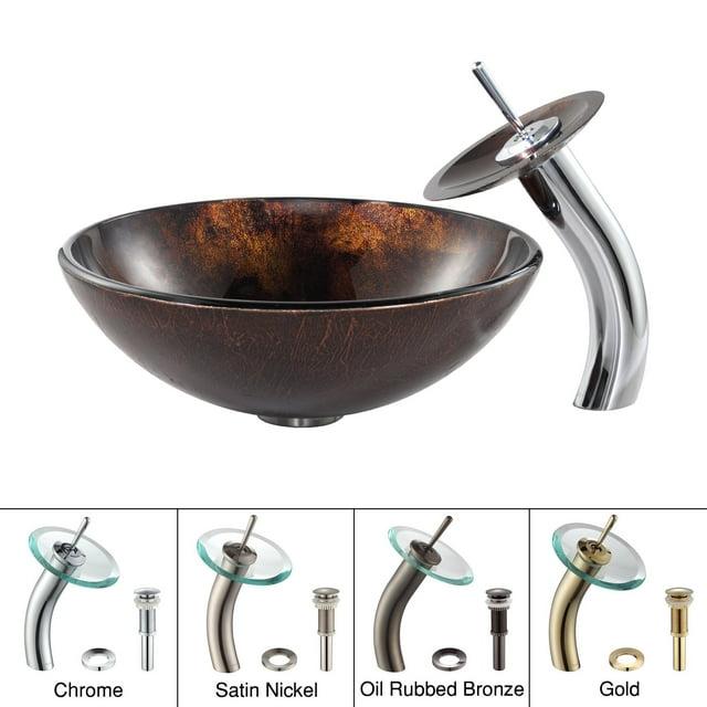 Glass Circular Vessel Bathroom Sink with Faucet