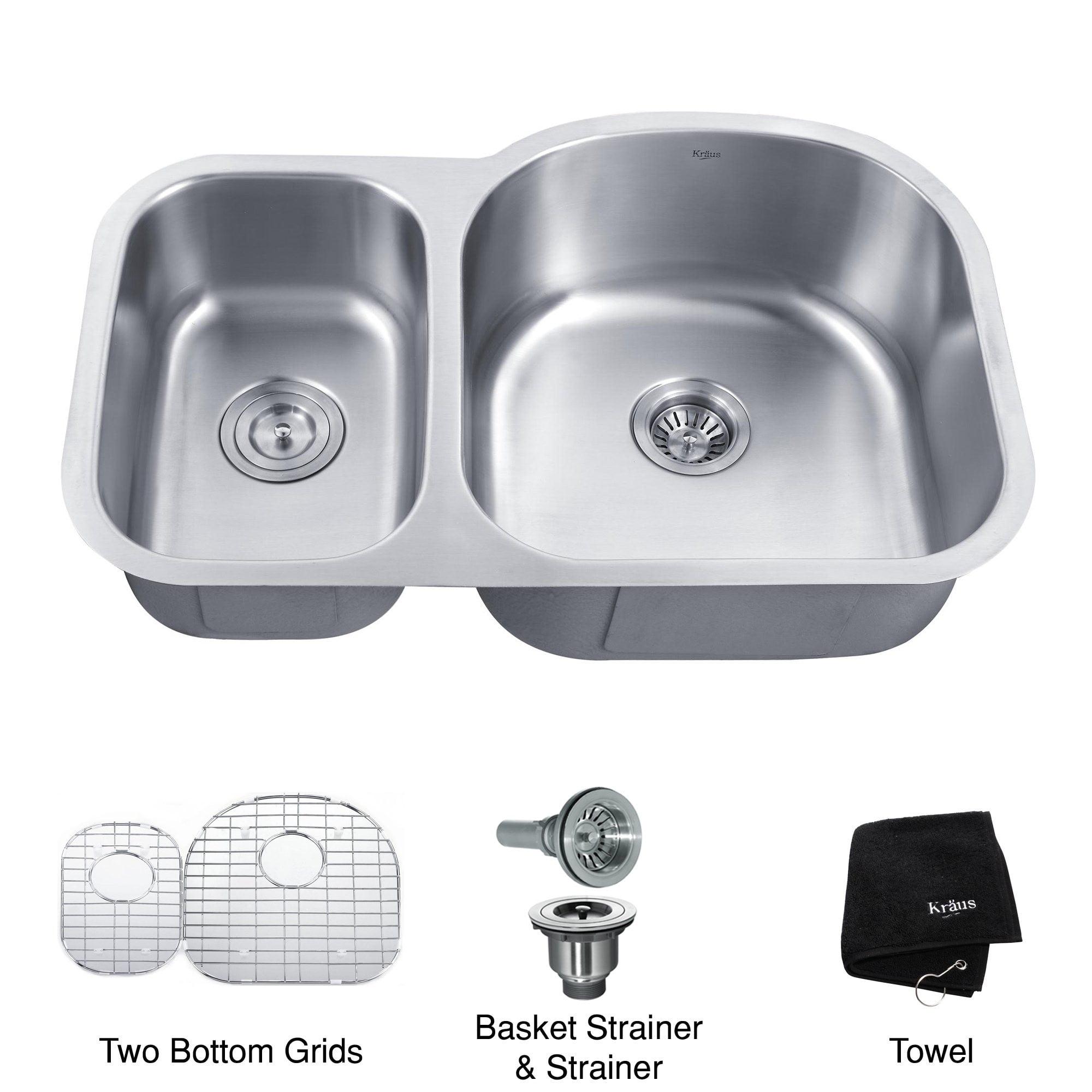 KRAUS Premier 32-inch L 16 Gauge Undermount 60/40 Double Bowl Stainless Steel Kitchen Sink