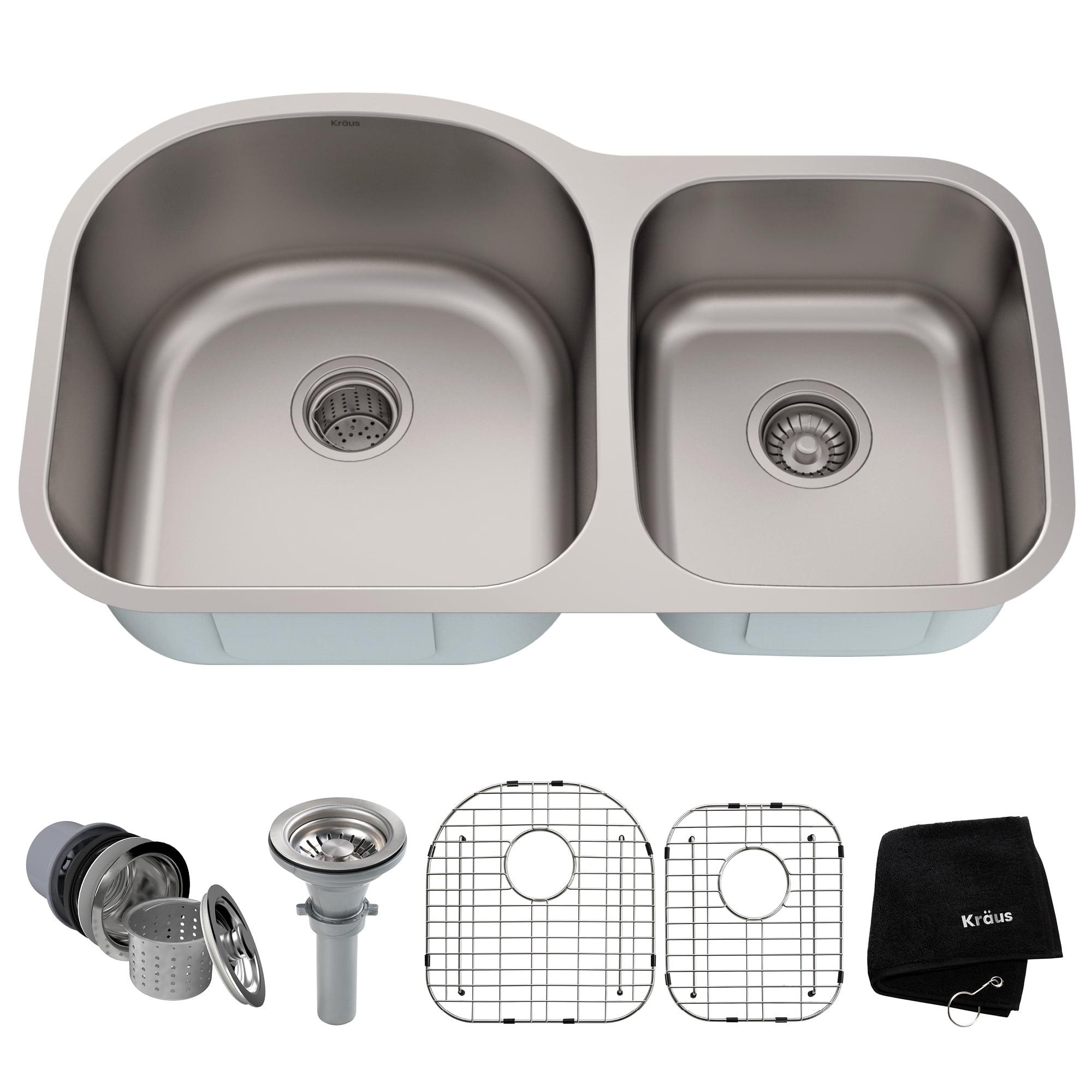 Kraus 35-inch Satin Stainless Steel Double Bowl Undermount Kitchen Sink