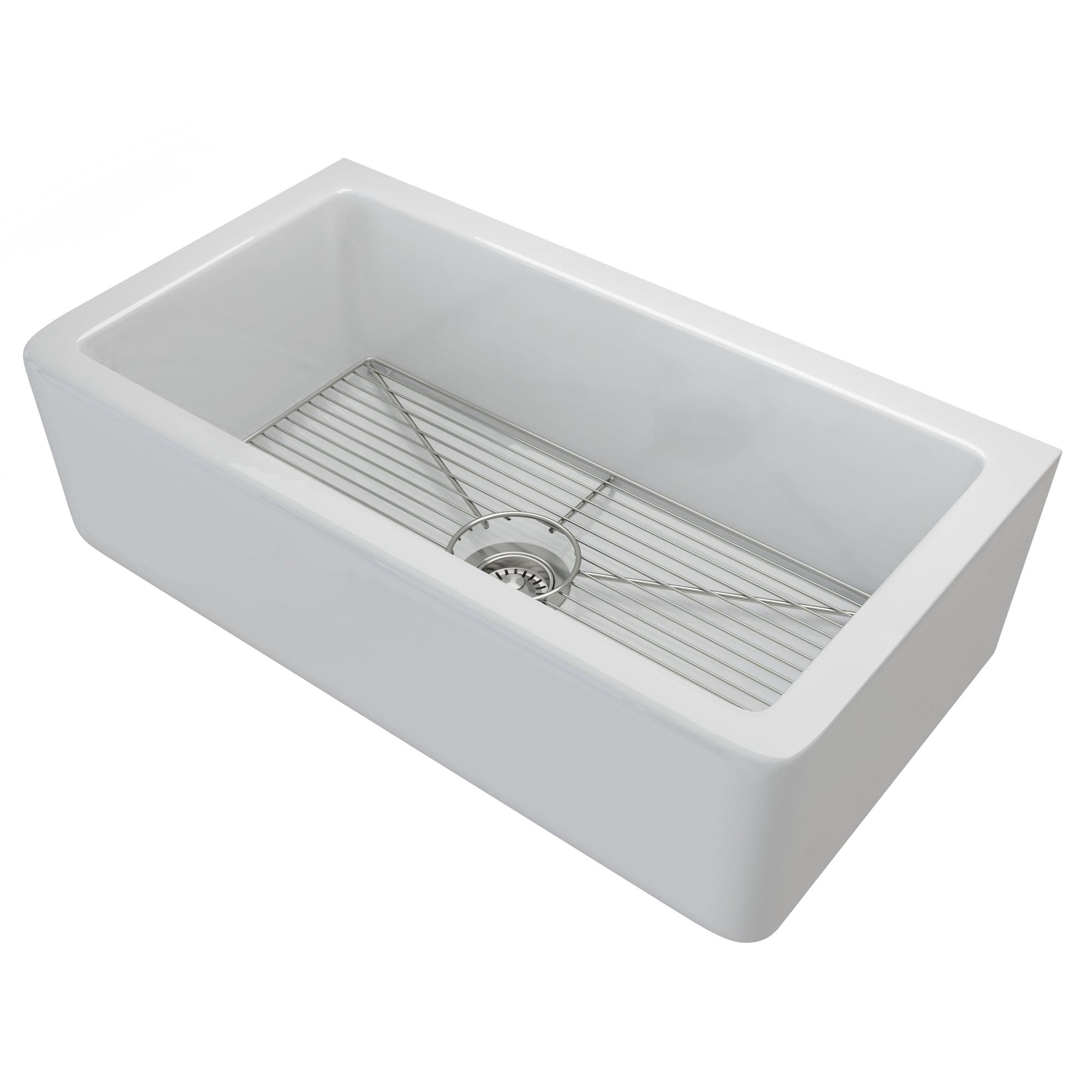 KRAUS Turino™ Reversible 33-inch L Fireclay Farmhouse Flat Apron Front Single Bowl Kitchen Sink with Bottom Grid