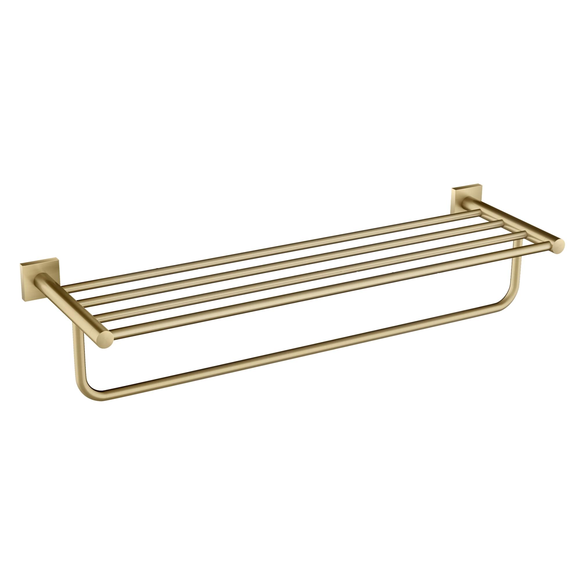 Brushed Gold Wall Mounted Towel Rack with Shelf