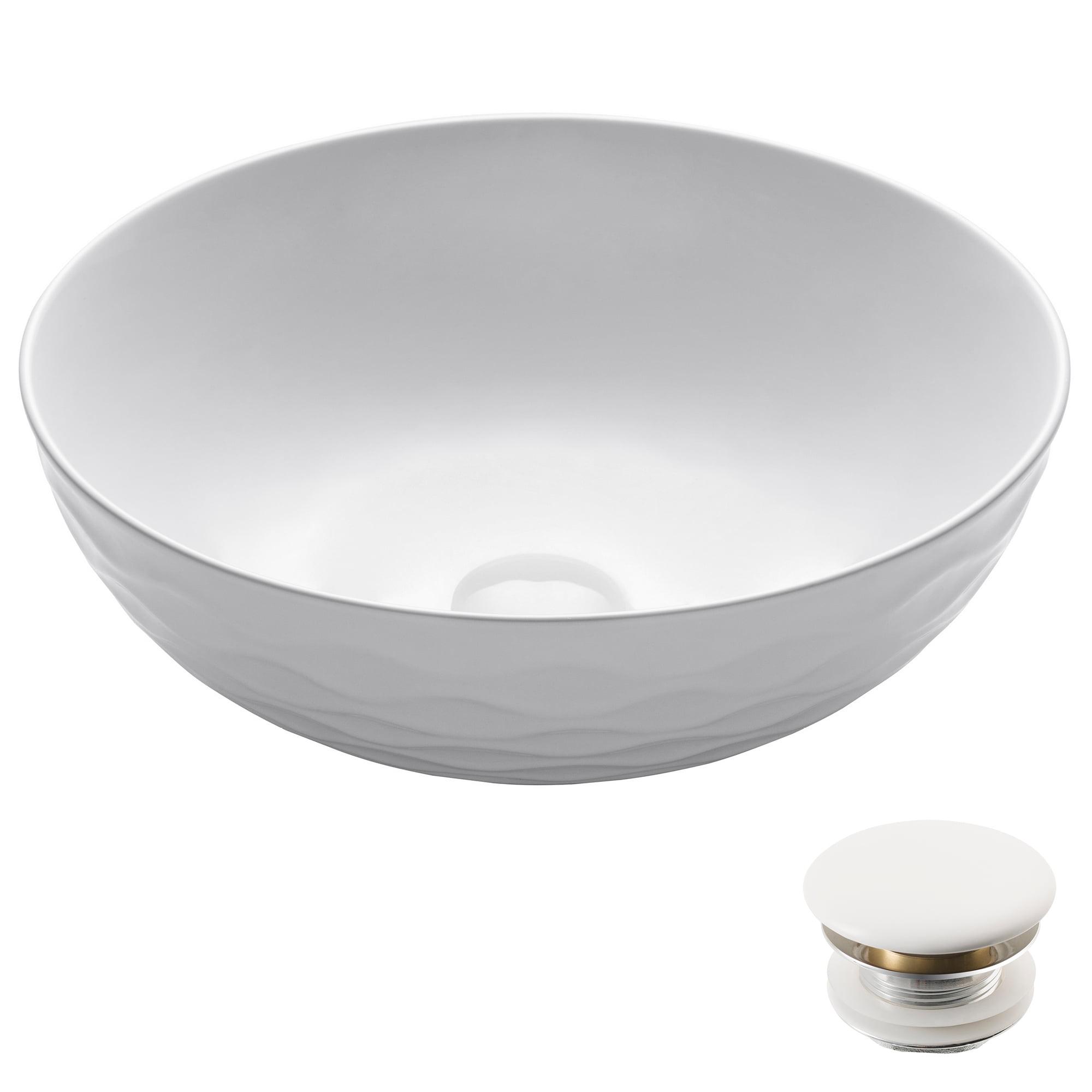 Modern Round Grey Ceramic Vessel Bathroom Sink, 16.5" with Pop-Up Drain