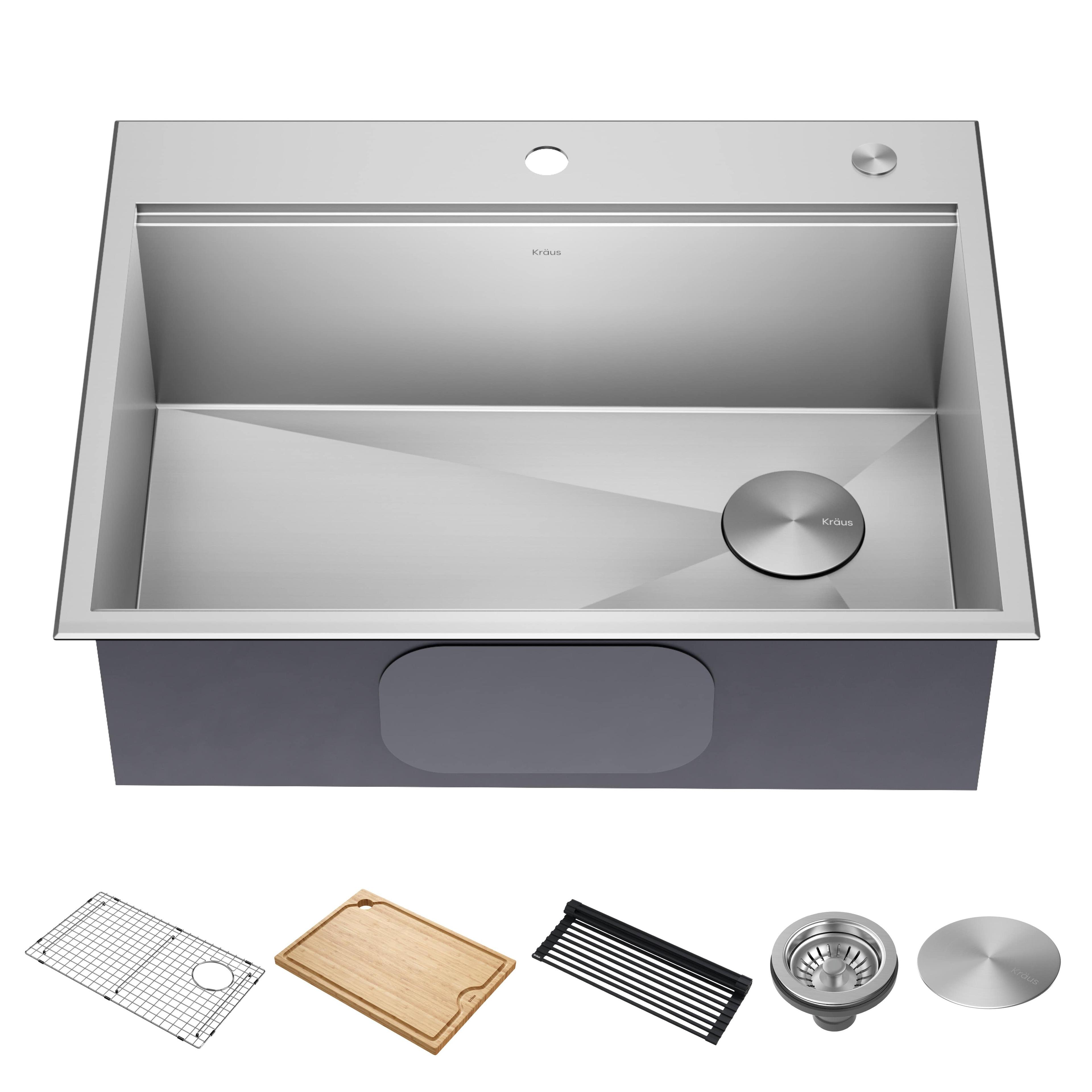 KRAUS Kore™ Workstation Drop-In 16 Gauge Single Bowl Stainless Steel Kitchen Sink