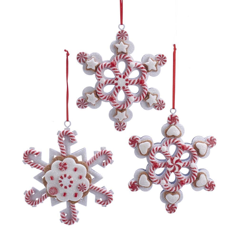 Red and White Peppermint Gingerbread Snowflake Ornaments Set