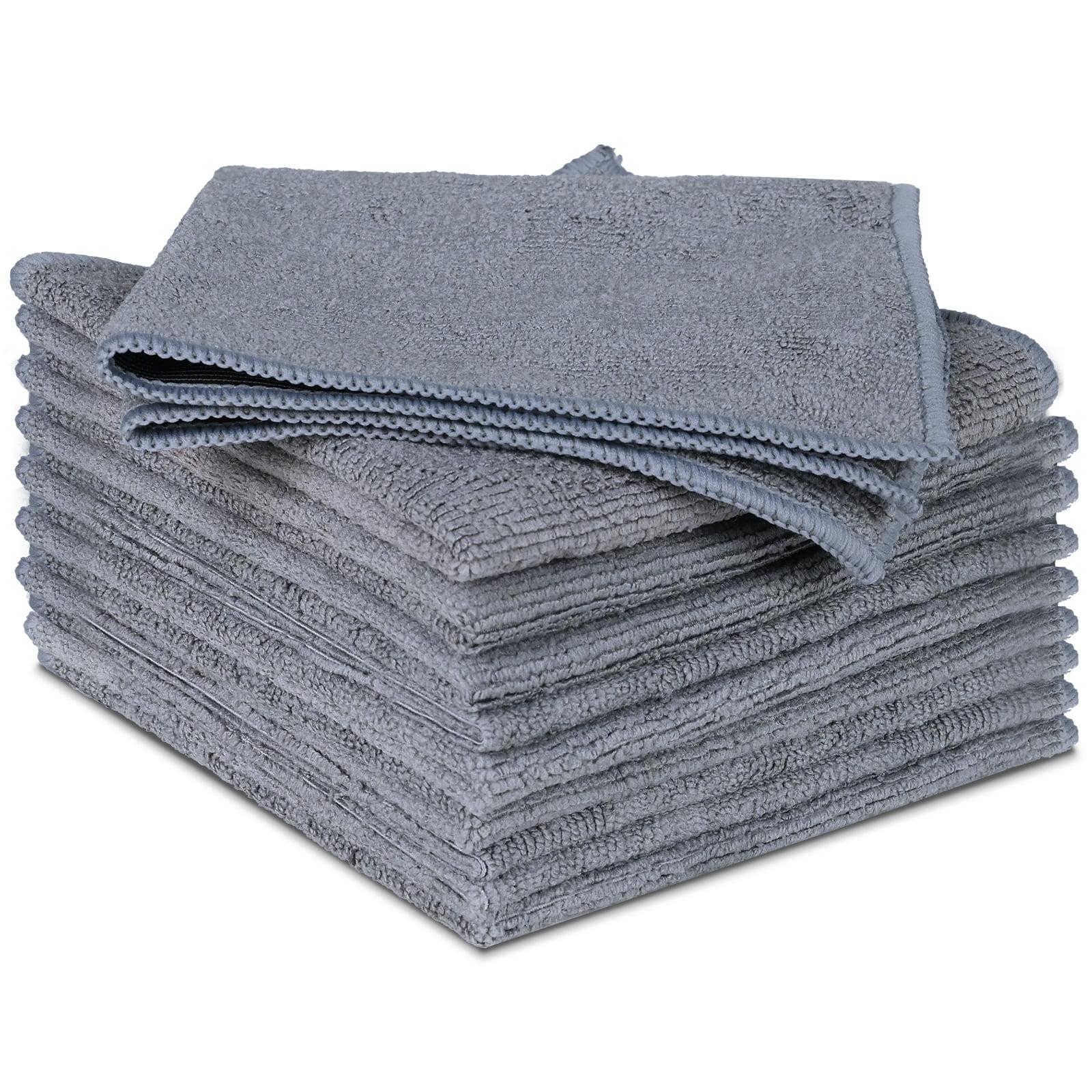 KSENDALO Juego de 10 Paños de Limpieza de Microfibra, Paño de Limpieza Multiusos para el Hogar y el Automóvil, 1 Cara de Tela de Vidrio Tejido y 1 Cara Más de Fibra Ultrafina Absorbente, 12 12 Pulgadas