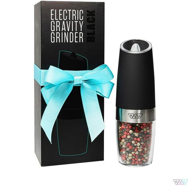 KSL Gravity Electric Salt and Pepper Grinder (Black) - Battery Operated Auto Mill, Automatic Shaker with Light