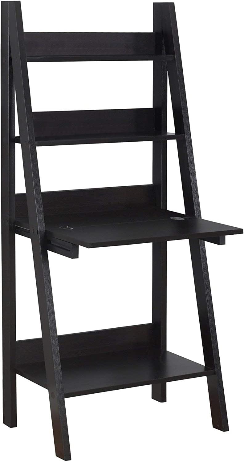 Espresso Foldable Ladder Desk with Drawer and Shelves