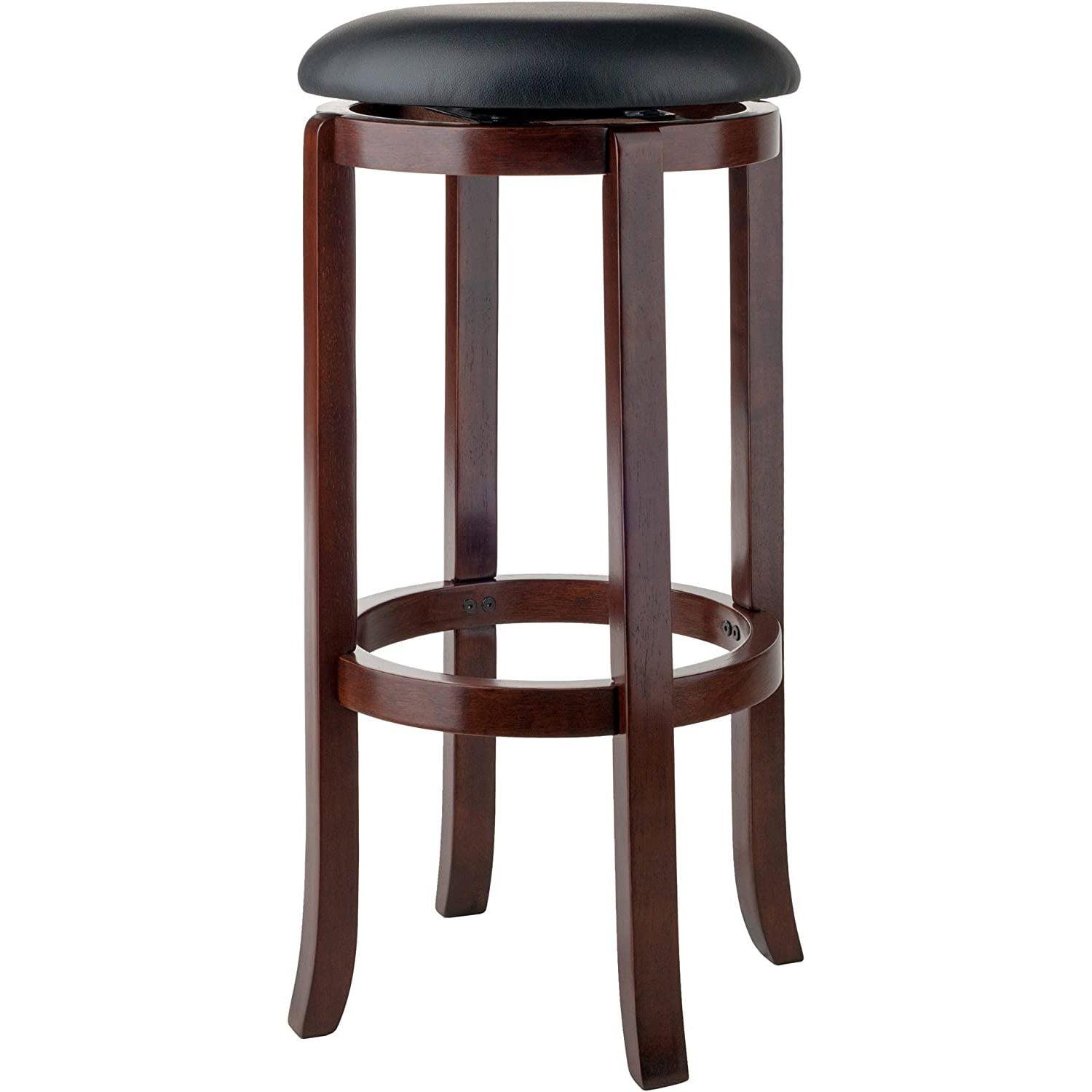 Elegant Transitional 30" Swivel Bar Stool in Walnut & Black Leather