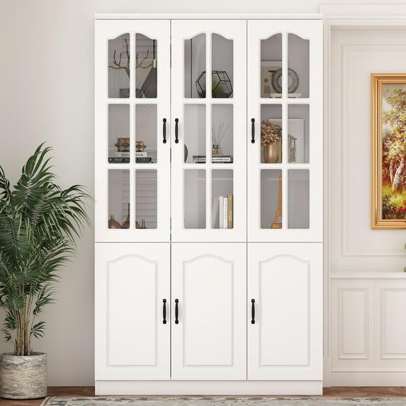 KULAGAGA 78.7" Kitchen Pantry Storage Cabinet, Freestanding Pantry with 6 Doors for Home Kitchen White