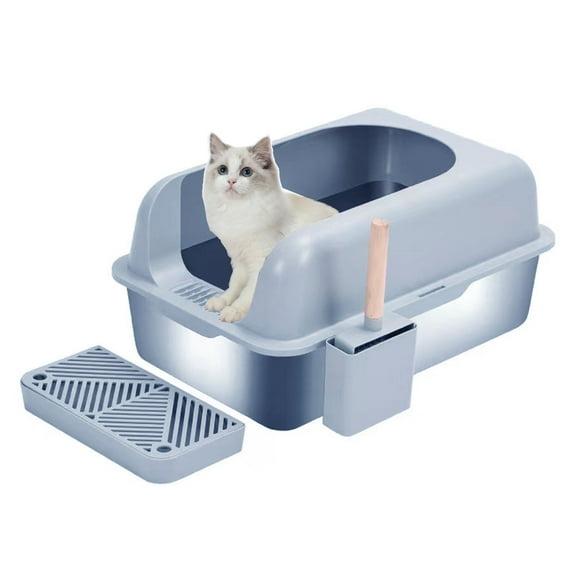 KUNWU Stainless Steel Semi-closed Cat Litter Box 24"x 16"x 12" with Enclosure Lid, Scoop and Step, Easy Clean, Never Absorbs Odor