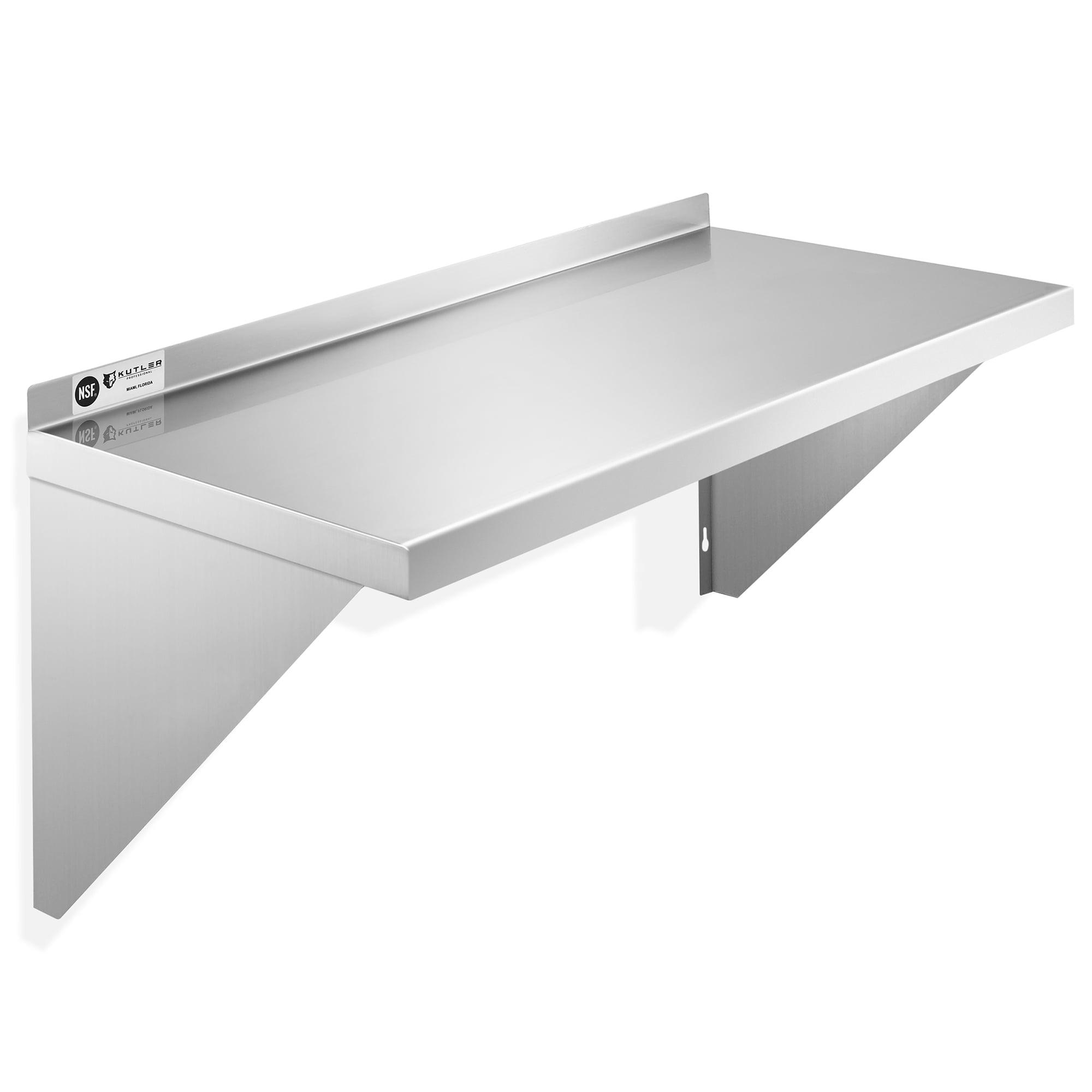 KUTLER Stainless Steel Shelf, NSF Commercial Wall Mount Shelves w/ Backsplash, Floating Metal Mounted Shelving for Restaurant, Kitchen, Home