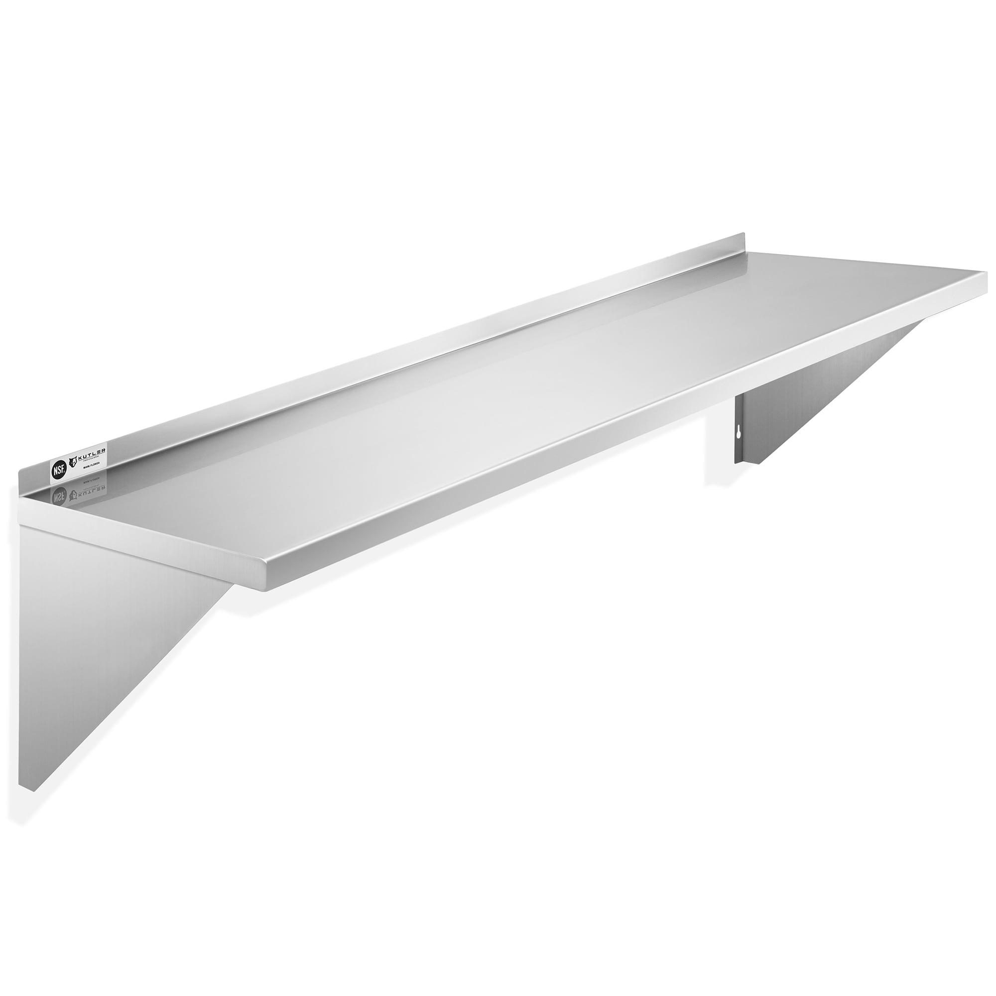 KUTLER Stainless Steel Shelf, NSF Commercial Wall Mount Shelves w/ Backsplash, Floating Metal Mounted Shelving for Restaurant, Kitchen, Home