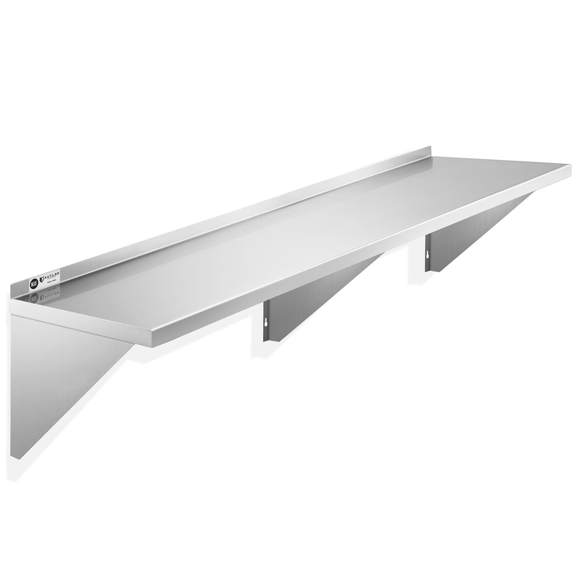 KUTLER Stainless Steel Shelf, NSF Commercial Wall Mount Shelves w/ Backsplash, Floating Metal Mounted Shelving for Restaurant, Kitchen, Home