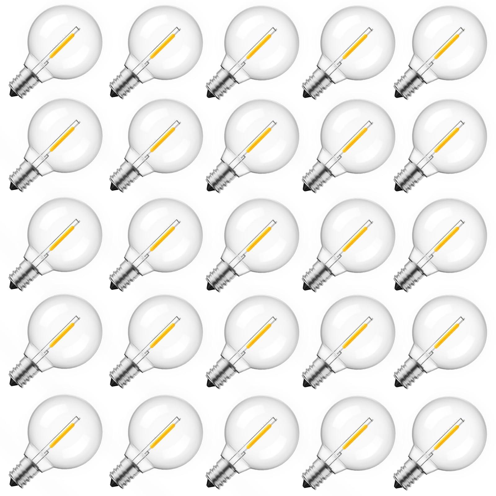 KY G40 Replacement LED Light Bulbs, 25 Pack Clear Globe Bulb fits E12 C7 Candelabra Screw Base Sockets, 1.5 Inch Dimmable Edison Light Bulbs for Indoor Outdoor Patio Decor, Warm White