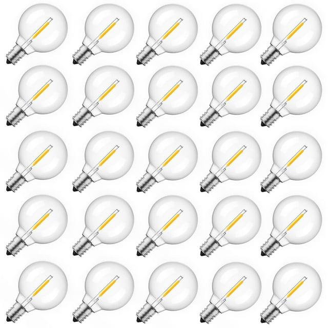 KY G40 Replacement LED Light Bulbs, 25 Pack Clear Globe Bulb fits E12 C7 Candelabra Screw Base Sockets, 1.5 Inch Dimmable Edison Light Bulbs for Indoor Outdoor Patio Decor, Warm White