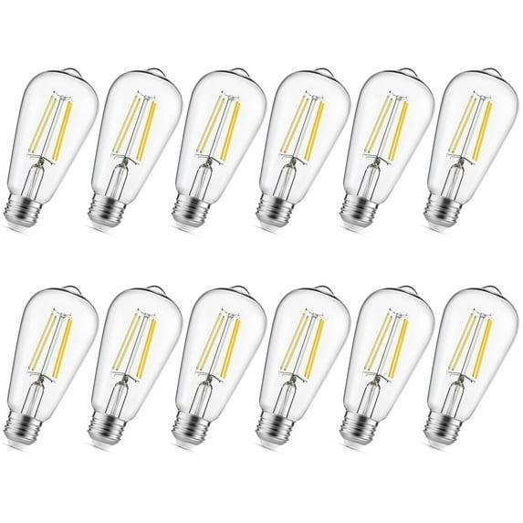 KY Vintage LED Edison Bulbs 6W, Equivalent 60W Incandescent, Warm White 2700K, ST58 Antique LED Filament Bulbs with 90+ CRI, E26 Medium Base,Dimmable, Clear Glass, Pack of 6