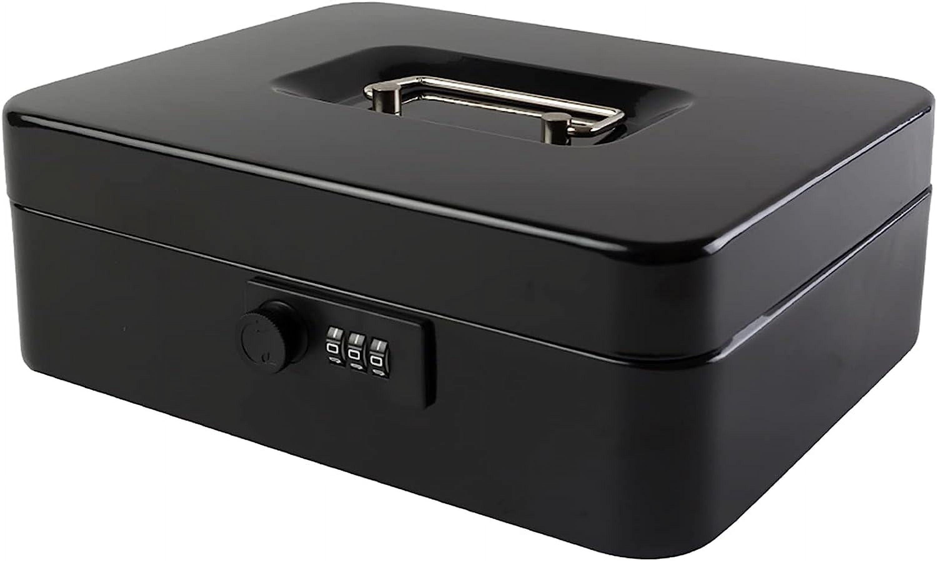 KYODOLED Large Cash Box with Combination Lock Safe Metal Money Box with Money Tray for Security Lock Box 9.84"x 7.87"x 3.54" Black Large Black