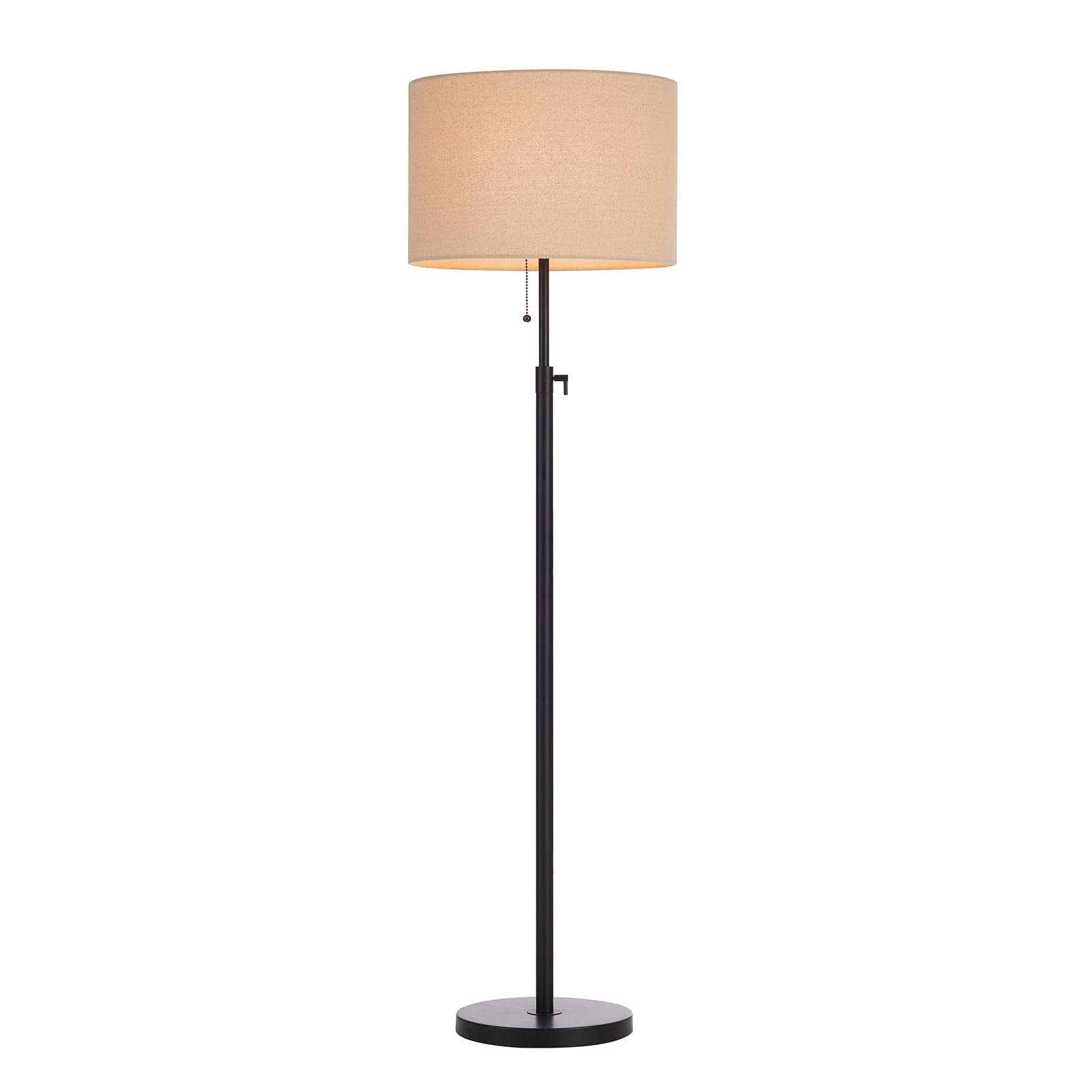 Adjustable Black Metal Floor Lamp with Beige Drum Shade