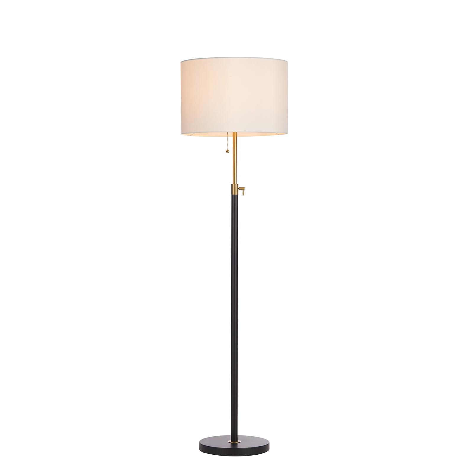 64.5" Adjustable Black Metal Floor Lamp with White Drum Shade