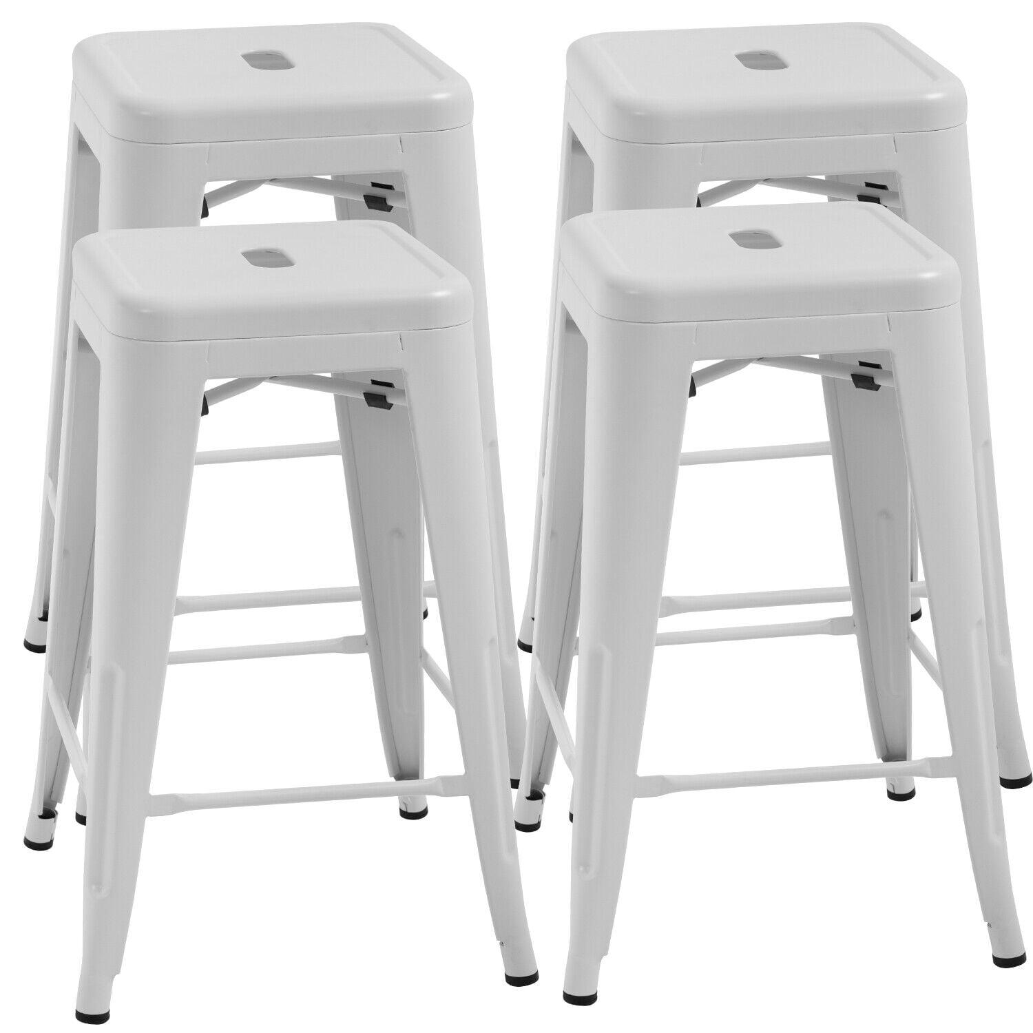 FDW Metal Bar Stools Set of 4 Counter Height Barstool Stackable Barstools 24 Inch Indoor Outdoor Patio Bar Stool Home Kitchen Dining Stool ,White